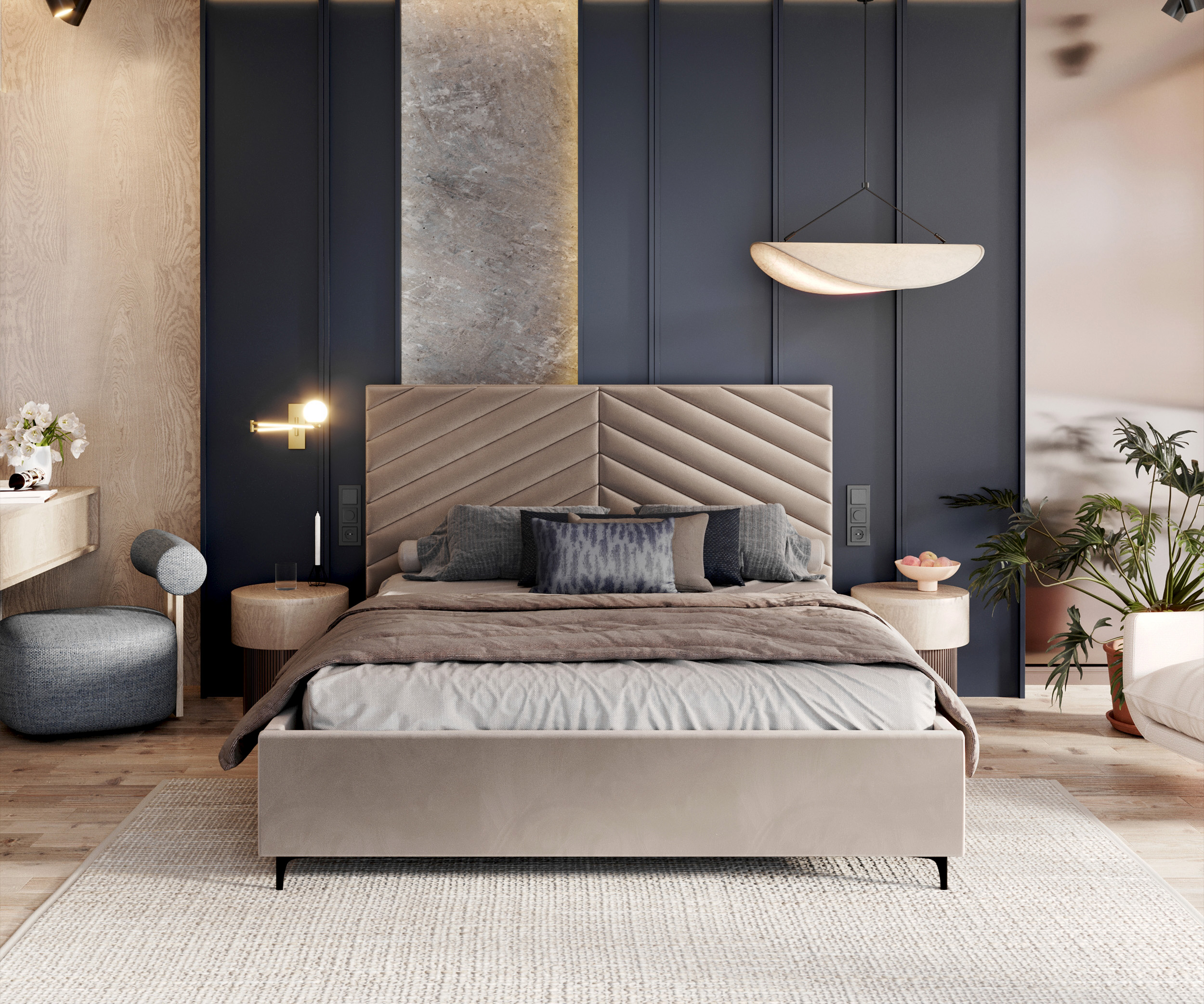 Čalouněná postel ELEGANTE 140x200 Béžová Paris s úložným prostorem kovový rošt