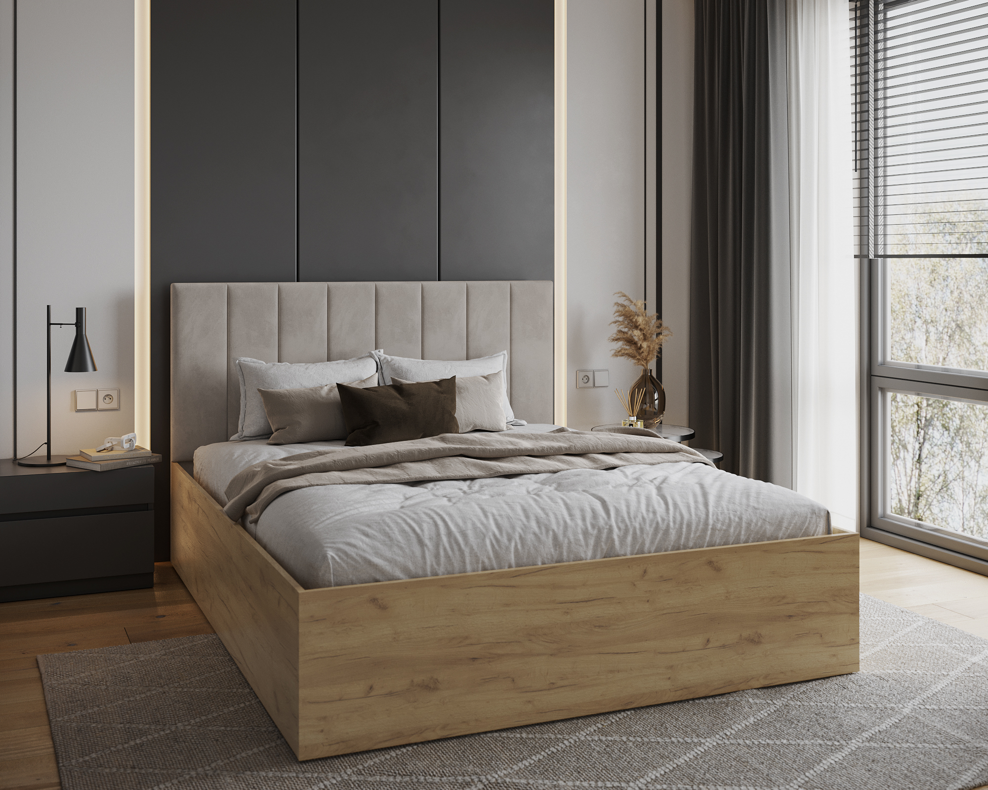 Čalouněná postel GRENADA 90x200 cm se zdvižným roštem krémová