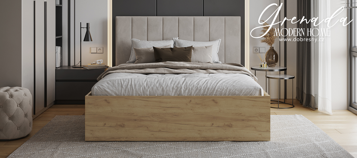 Čalouněná postel GRENADA 160x200 cm se zdvižným roštem krémová