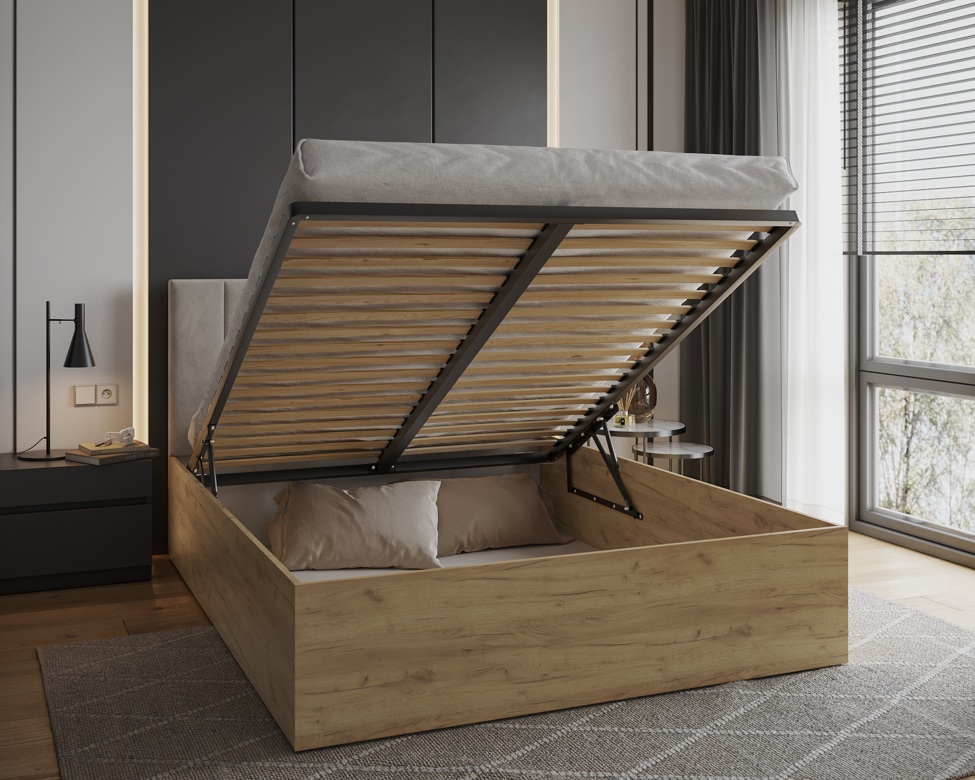 Čalouněná postel GRENADA 160x200 cm se zdvižným roštem krémová