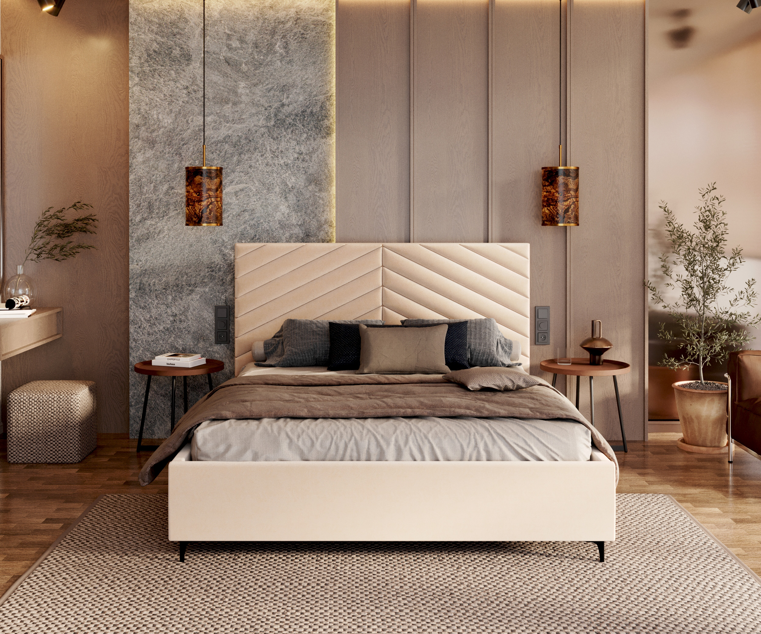 Čalouněná postel ELEGANTE 140x200 Krémová Paris s úložným prostorem kovový rošt