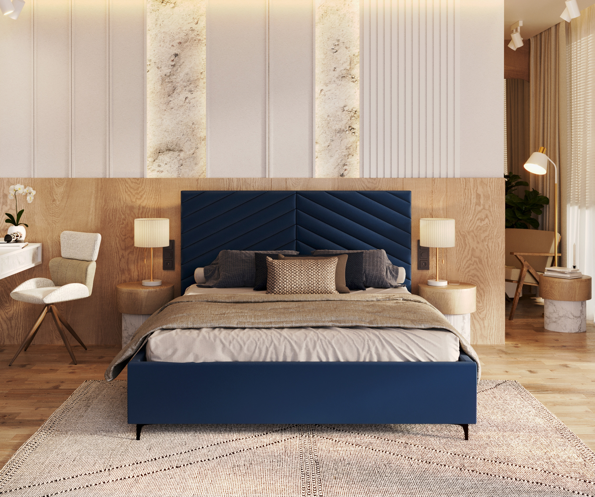 Čalouněná postel ELEGANTE 180x200 Tmavě Modrá Paris s úložným prostorem kovový rošt