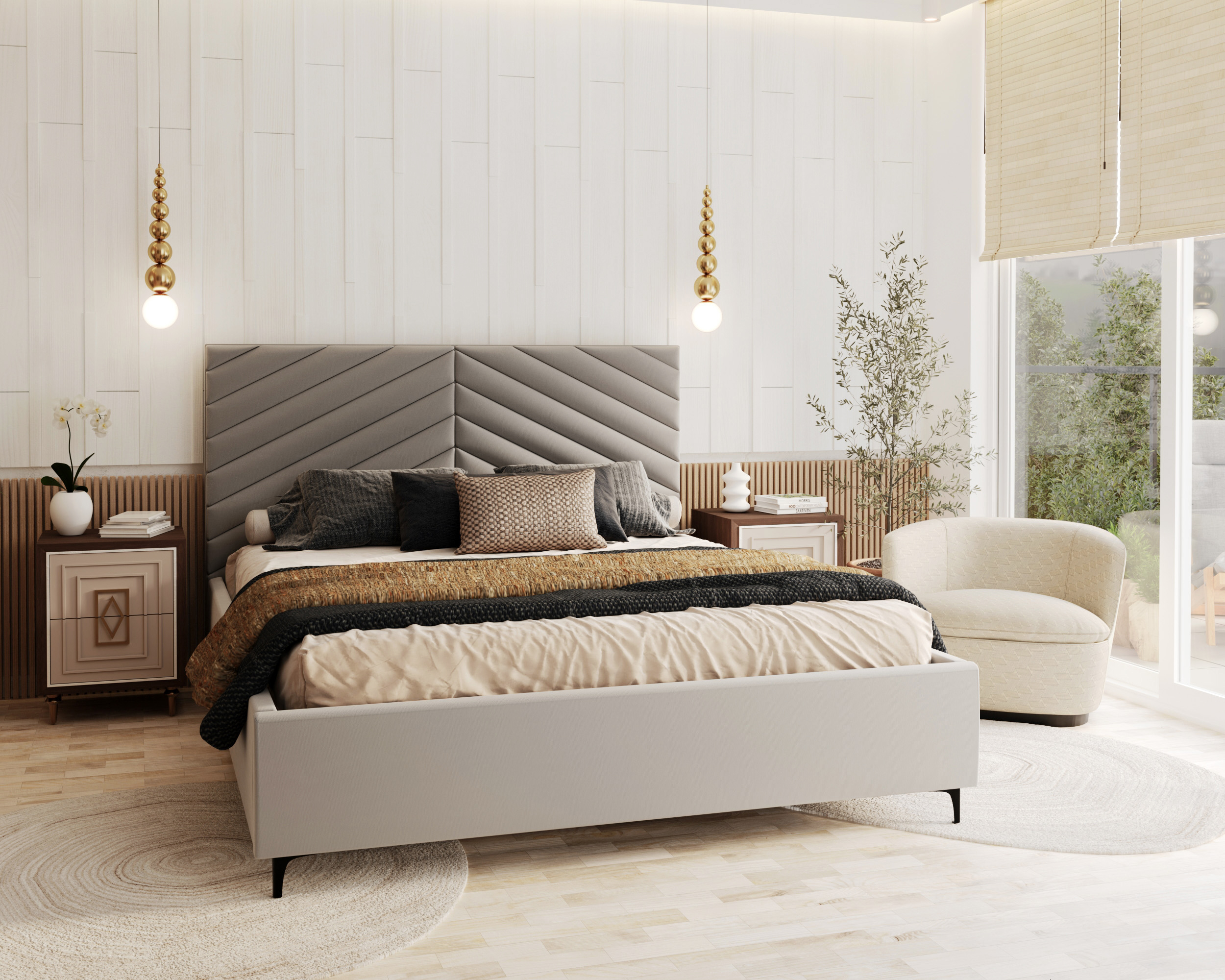 Čalouněná postel ELEGANTE 160x200 Světle Šedá Paris s úložným prostorem kovový rošt