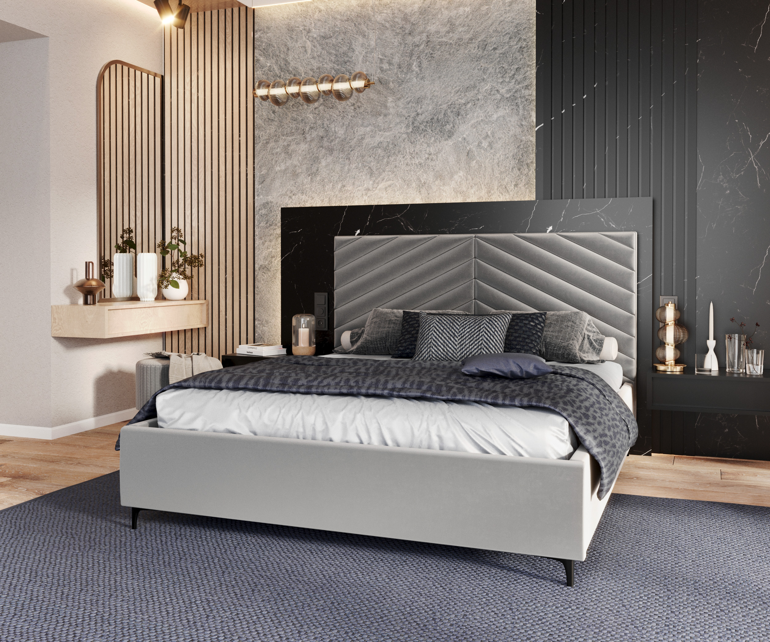 Čalouněná postel ELEGANTE 90x200 Steel Paris s úložným prostorem kovový rošt