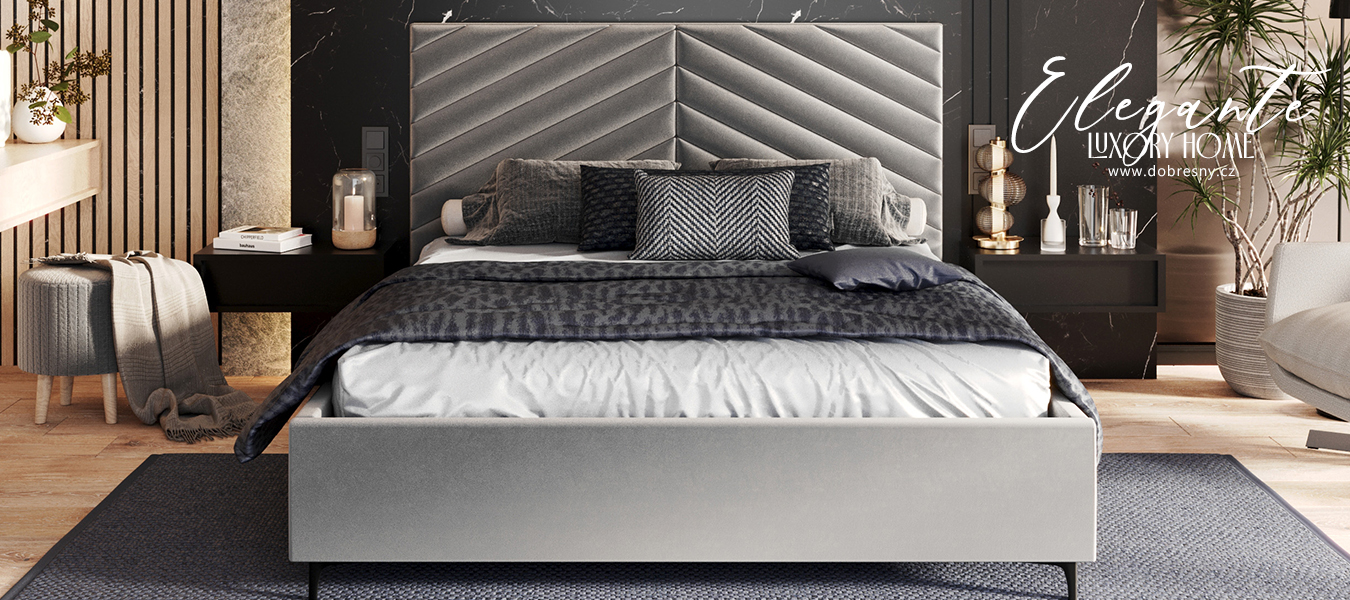 Čalouněná postel ELEGANTE 180x200 Steel Paris s úložným prostorem kovový rošt