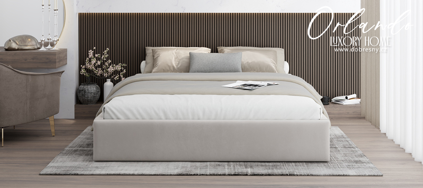 Čalouněná postel ORLANDO 90x200 Krémová Trinity s úložným prostorem kovový rošt