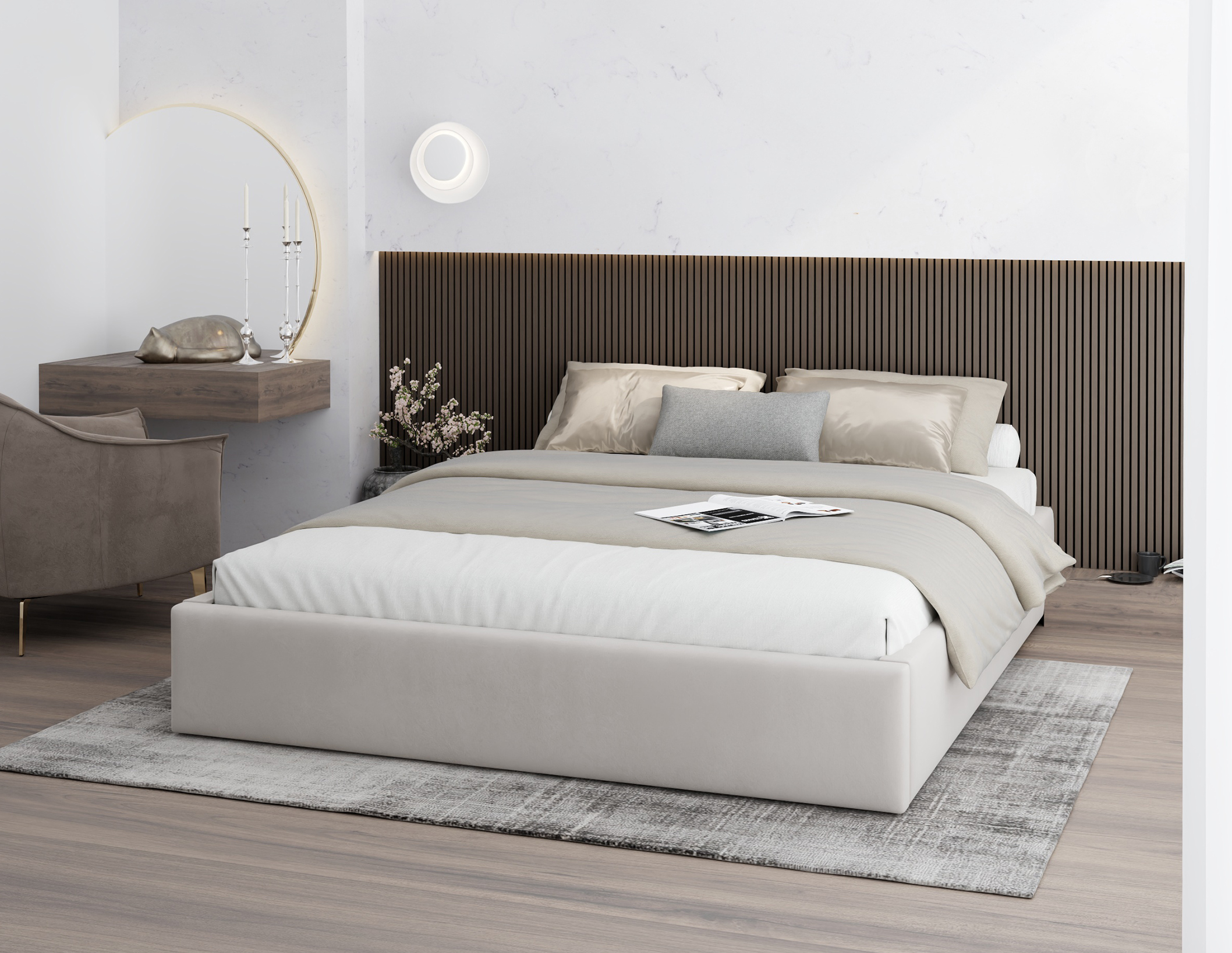 Čalouněná postel ORLANDO 90x200 Krémová Trinity s úložným prostorem kovový rošt