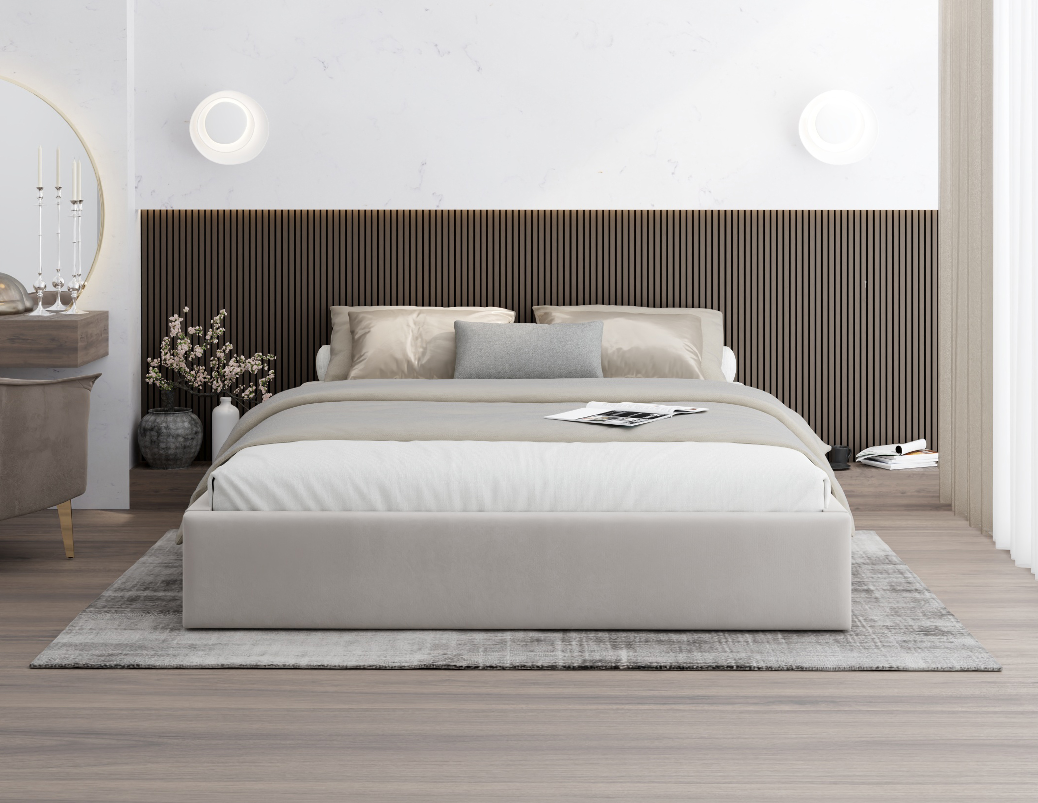 Čalouněná postel ORLANDO 90x200 Krémová Trinity s úložným prostorem kovový rošt