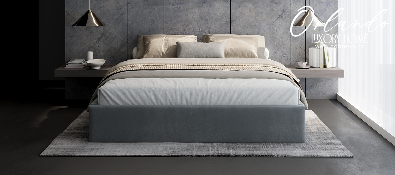 Čalouněná postel ORLANDO 90x200 Šedá Trinity s úložným prostorem kovový rošt