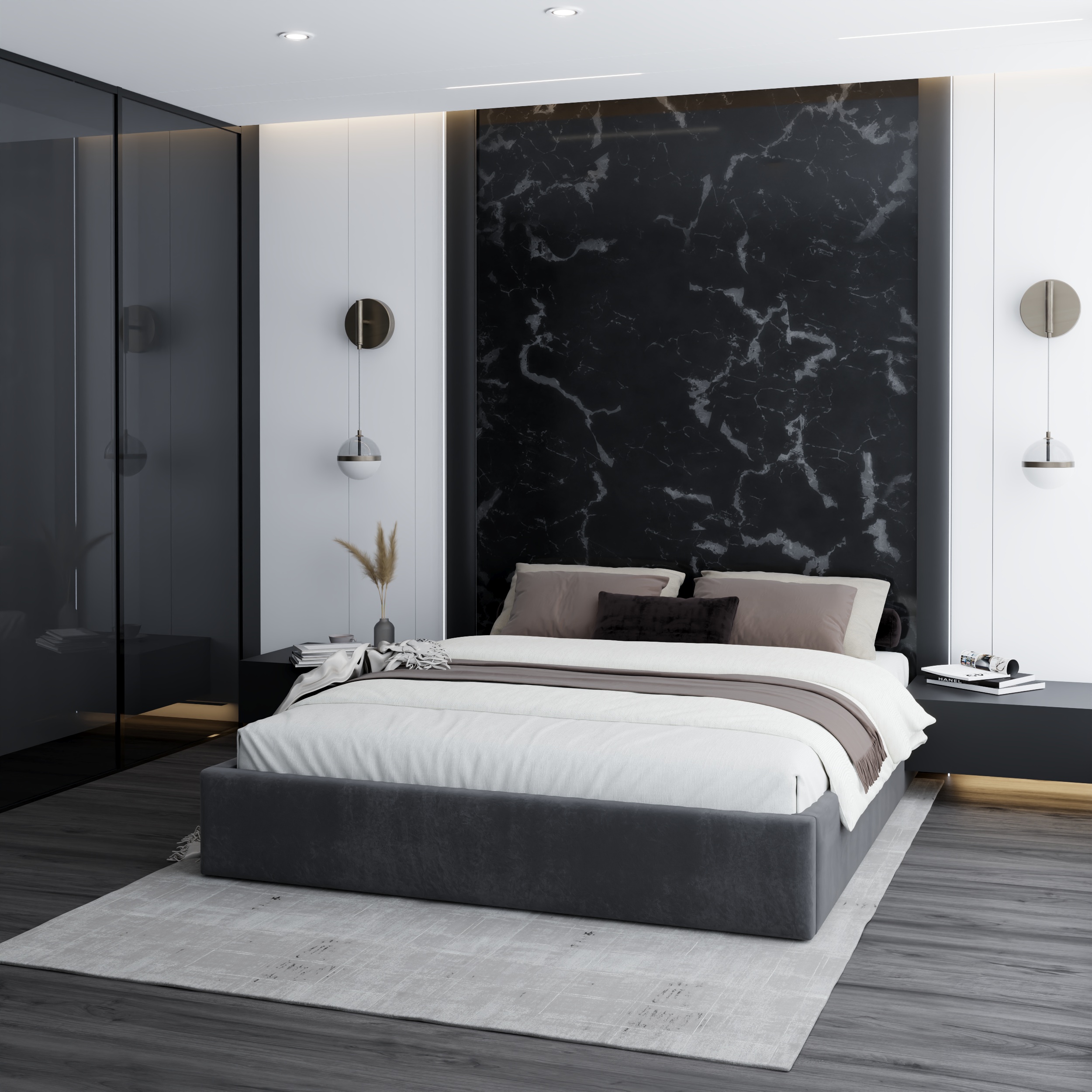 Čalouněná postel ORLANDO 180x200 Tmavě šedá Trinity s úložným prostorem kovový rošt