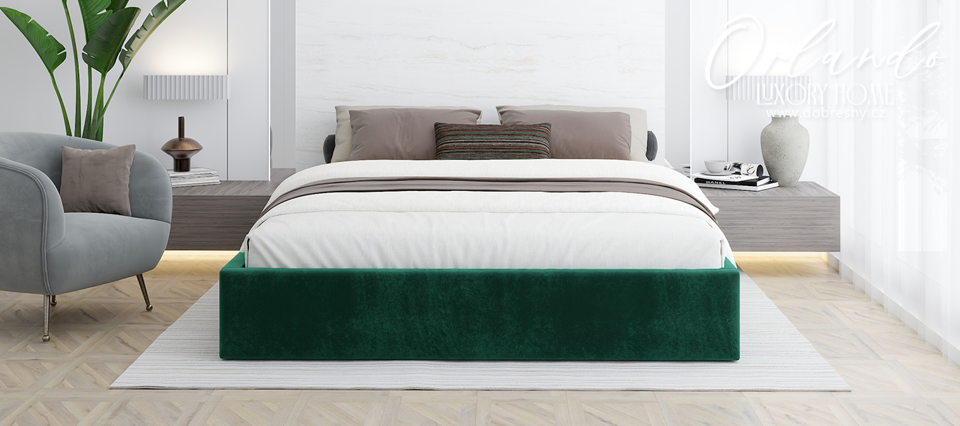 Čalouněná postel ORLANDO 120x200 Zelená Trinity s úložným prostorem kovový rošt