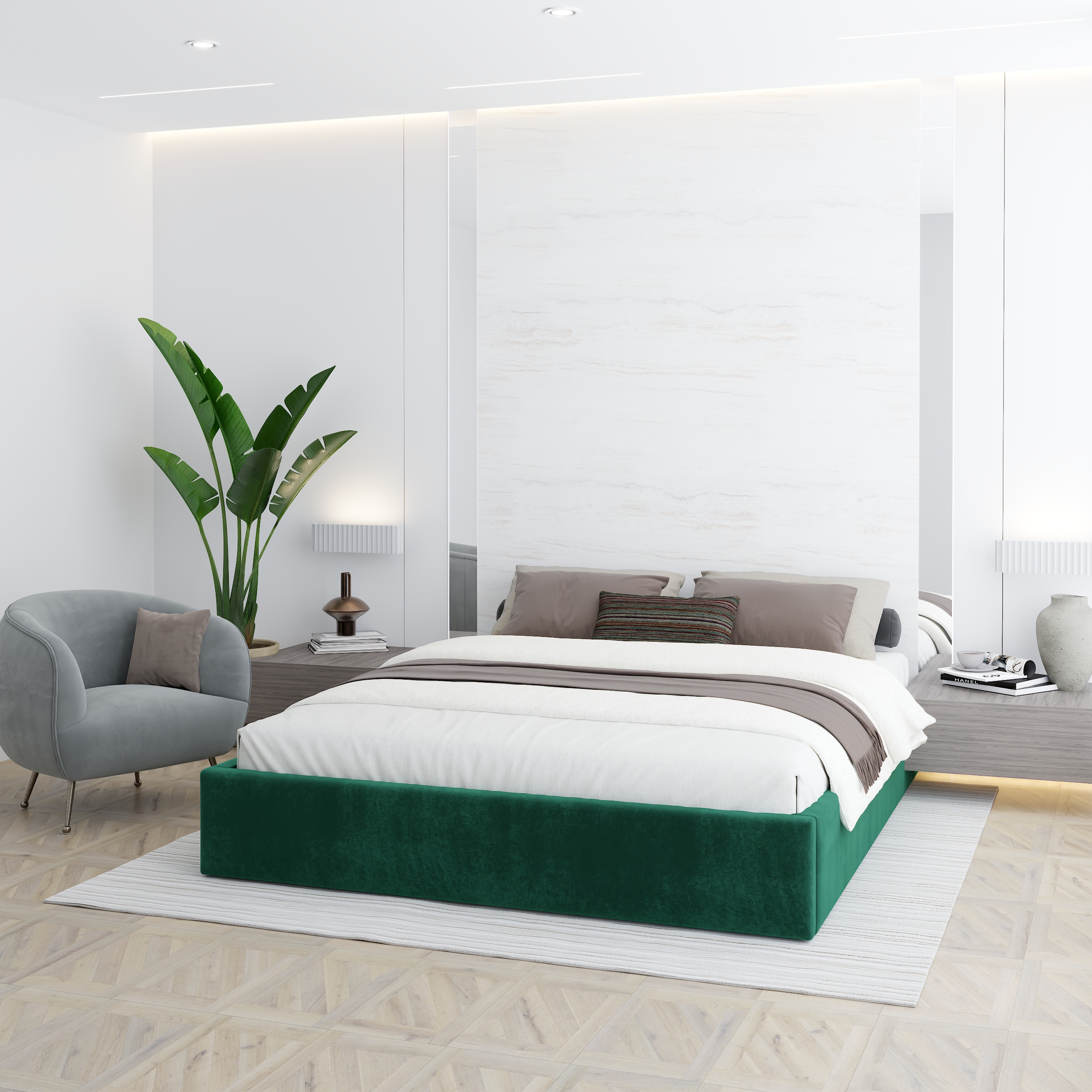 Čalouněná postel ORLANDO 120x200 Zelená Trinity s úložným prostorem kovový rošt