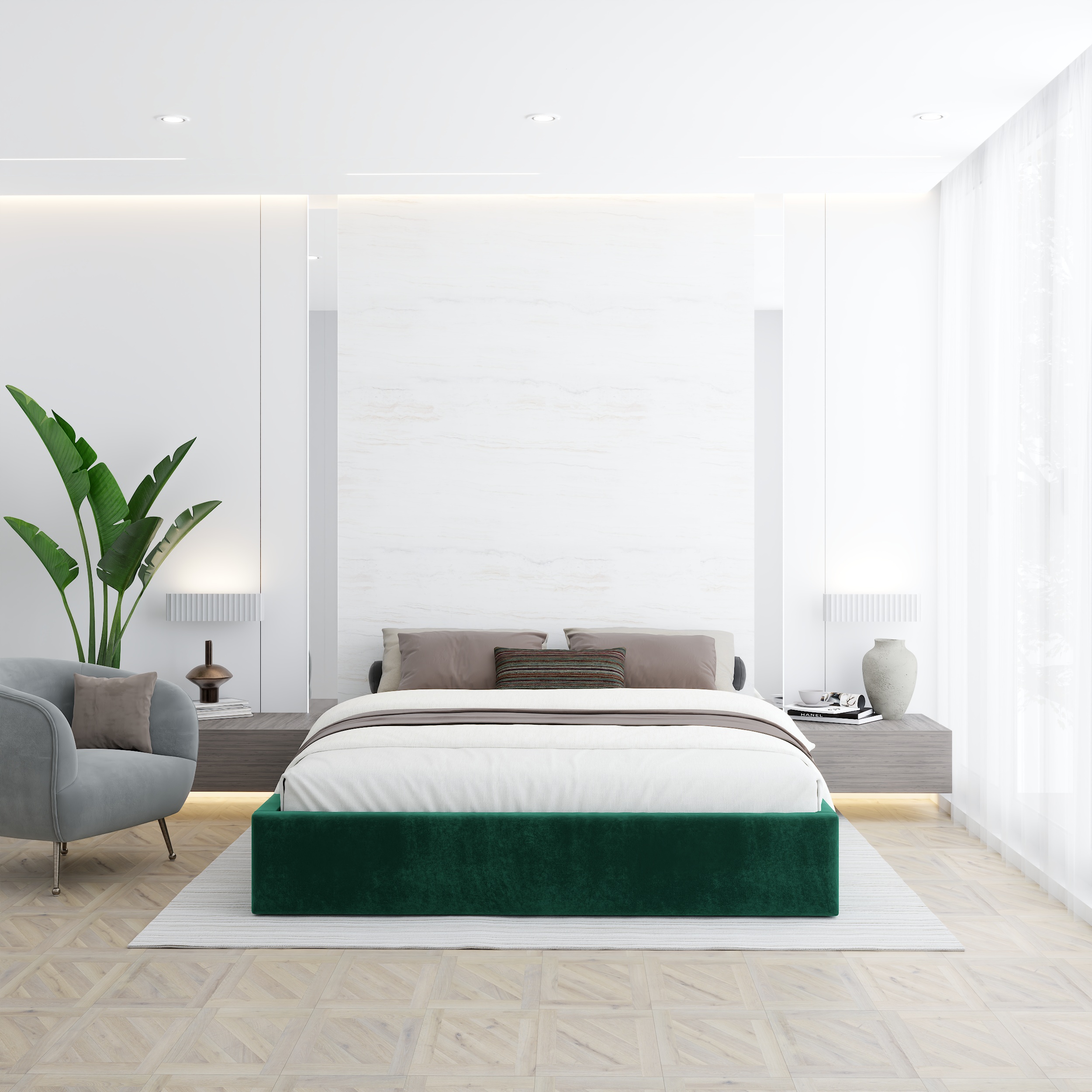 Čalouněná postel ORLANDO 160x200 Zelená Trinity s úložným prostorem kovový rošt