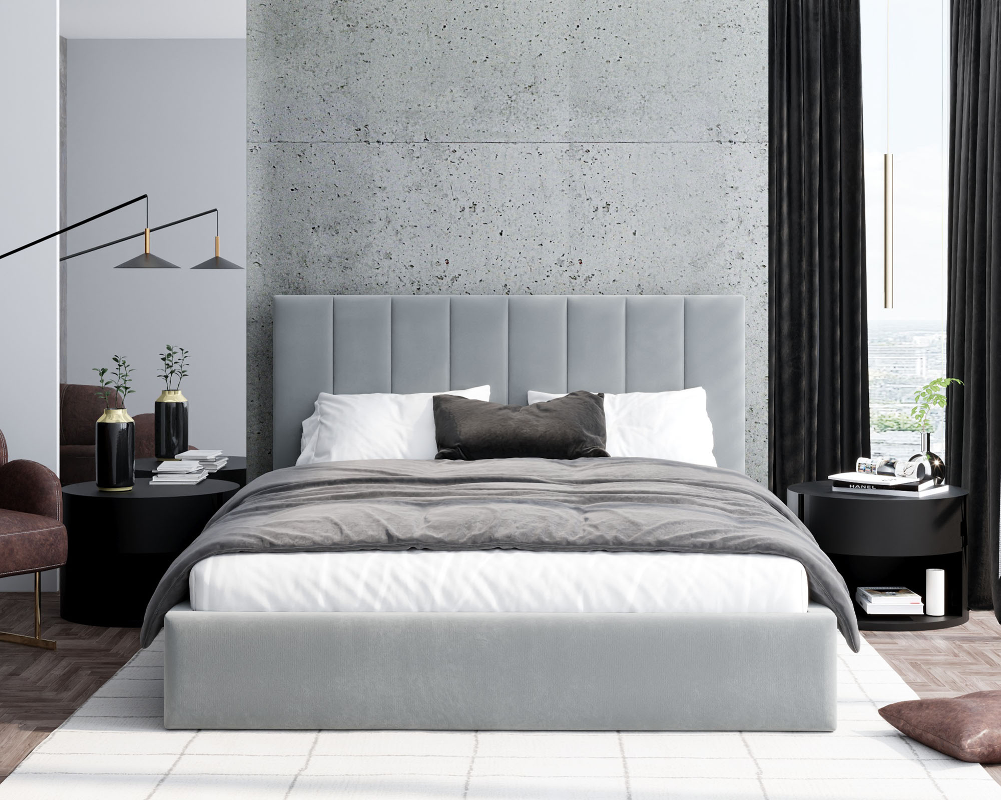 Čalouněná postel JUSTIN 120x200 Šedá Trinity s úložným prostorem kovový rošt