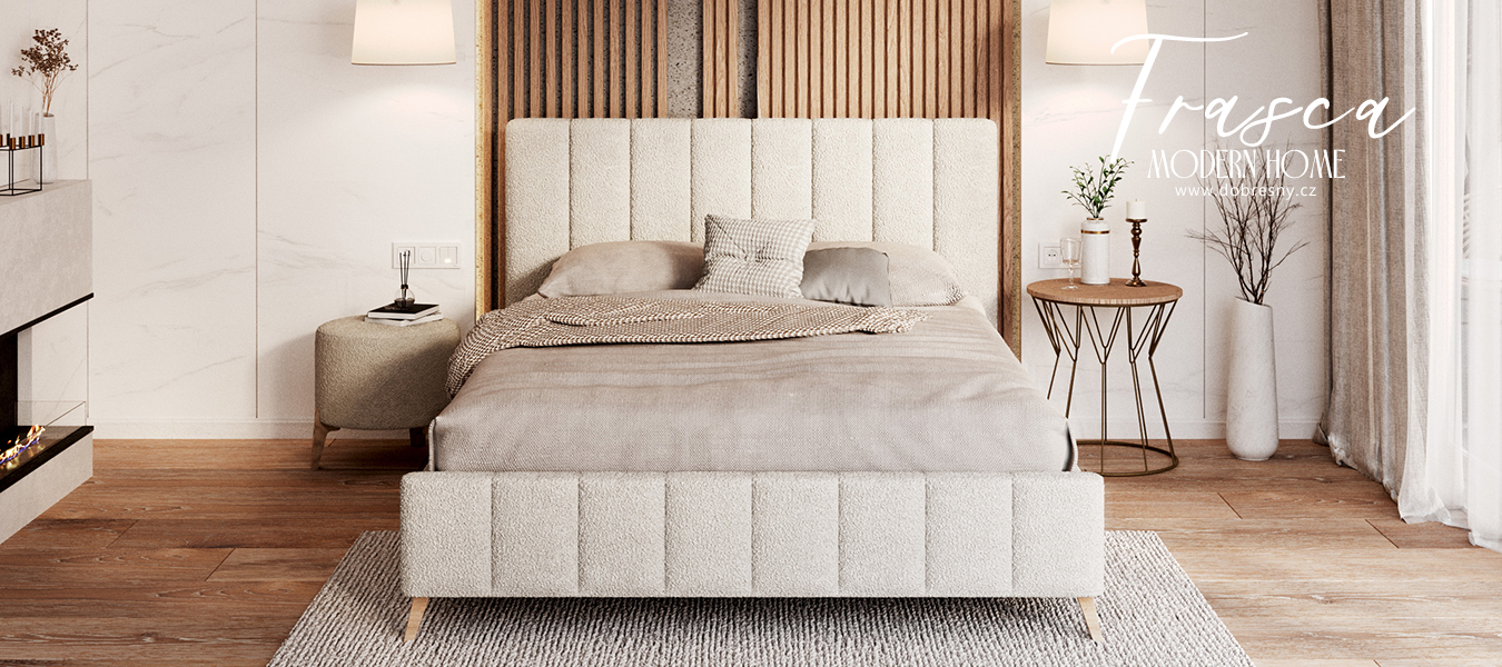 Čalouněná postel FRASCA 180x200 Krémová Boucle