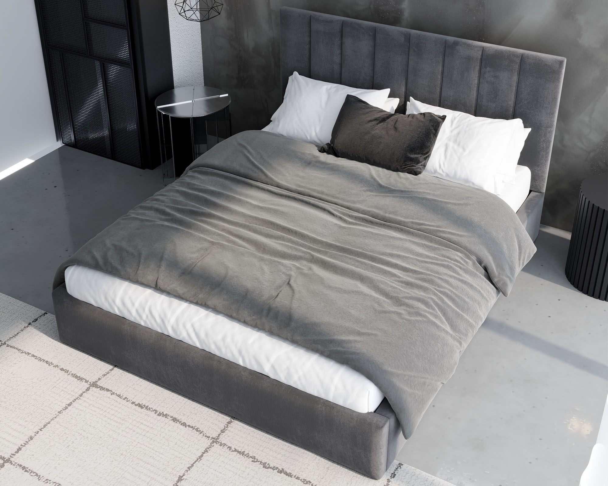 Čalouněná postel JUSTIN 140x200 Grafit Trinity s úložným prostorem kovový rošt