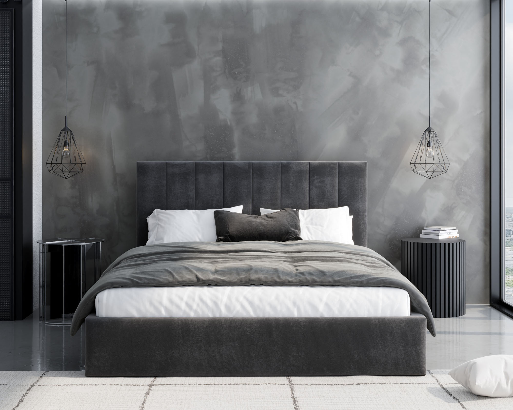 Čalouněná postel JUSTIN 180x200 Grafit Trinity s úložným prostorem kovový rošt