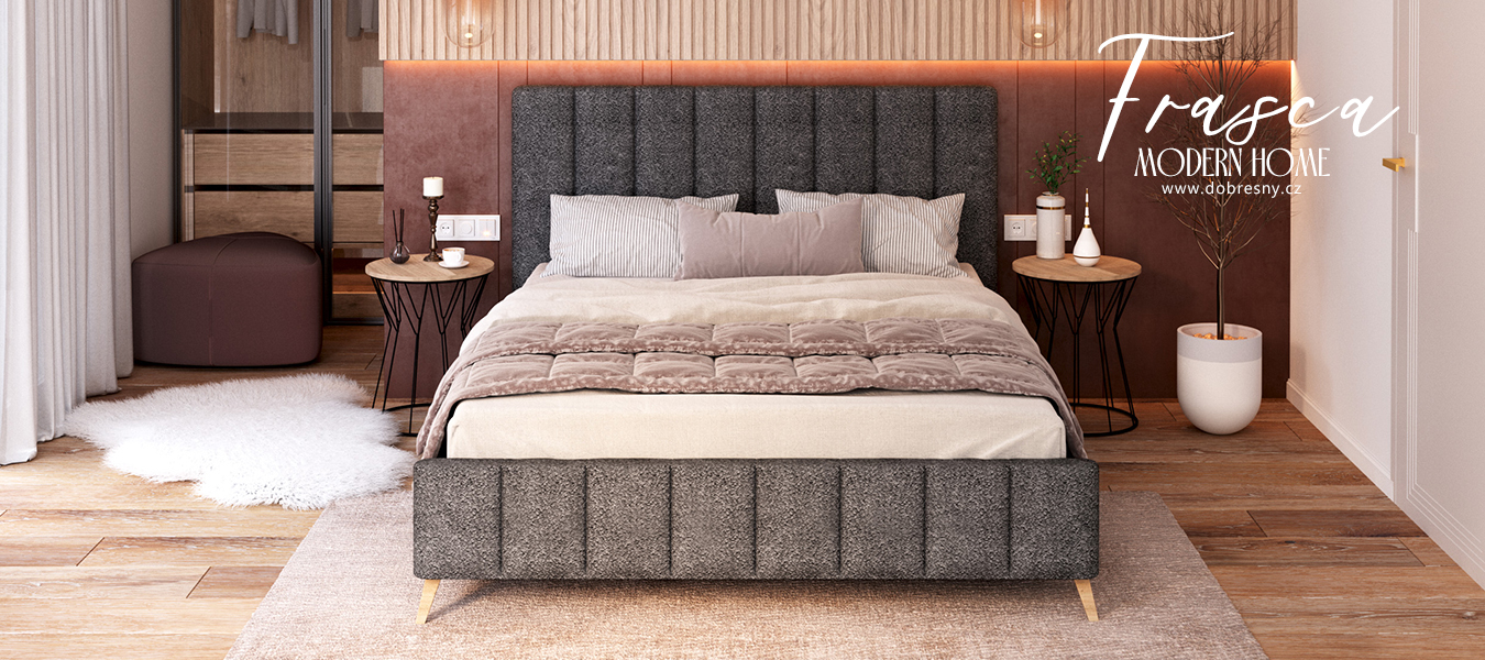 Čalouněná postel FRASCA 140x200 Grafit Boucle