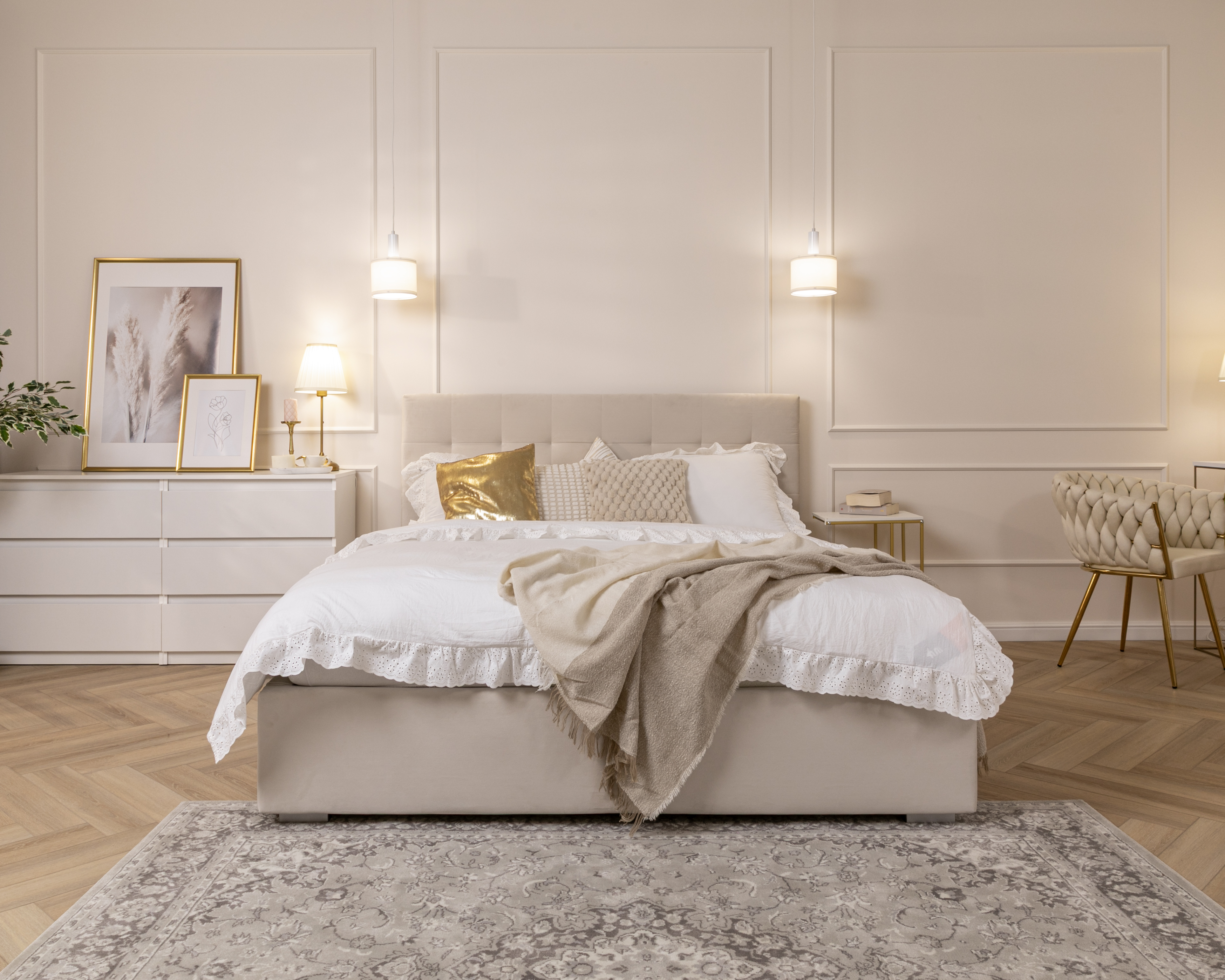 Čalouněná postel LUCERNA 120x200 Krémová Trinity s úložným prostorem kovový rošt