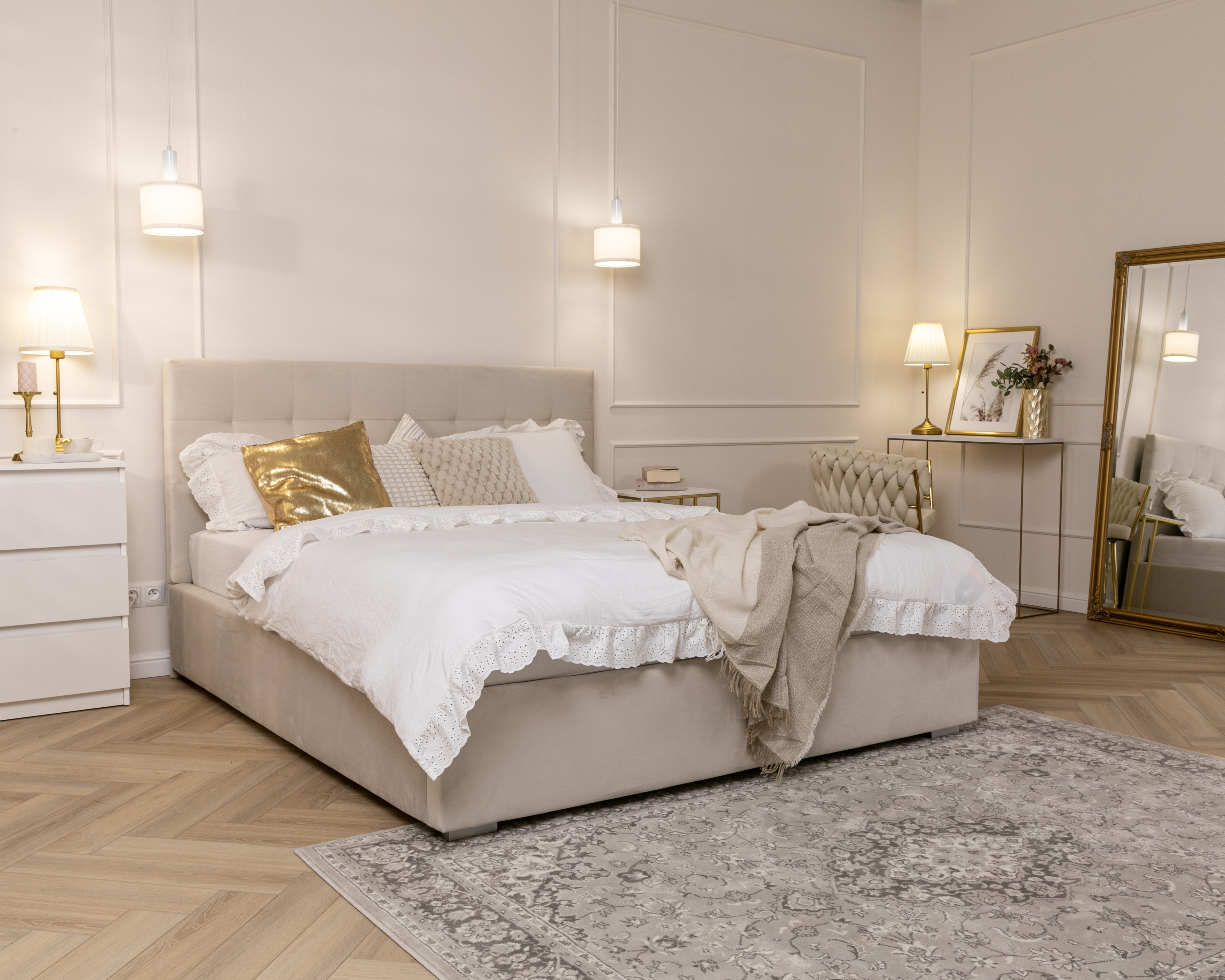 Čalouněná postel LUCERNA 180x200 Krémová Trinity s úložným prostorem kovový rošt