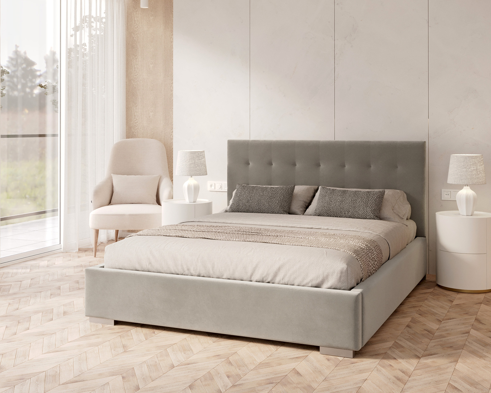 Čalouněná postel LUCERNA 180x200 Šedá Trinity s úložným prostorem kovový rošt