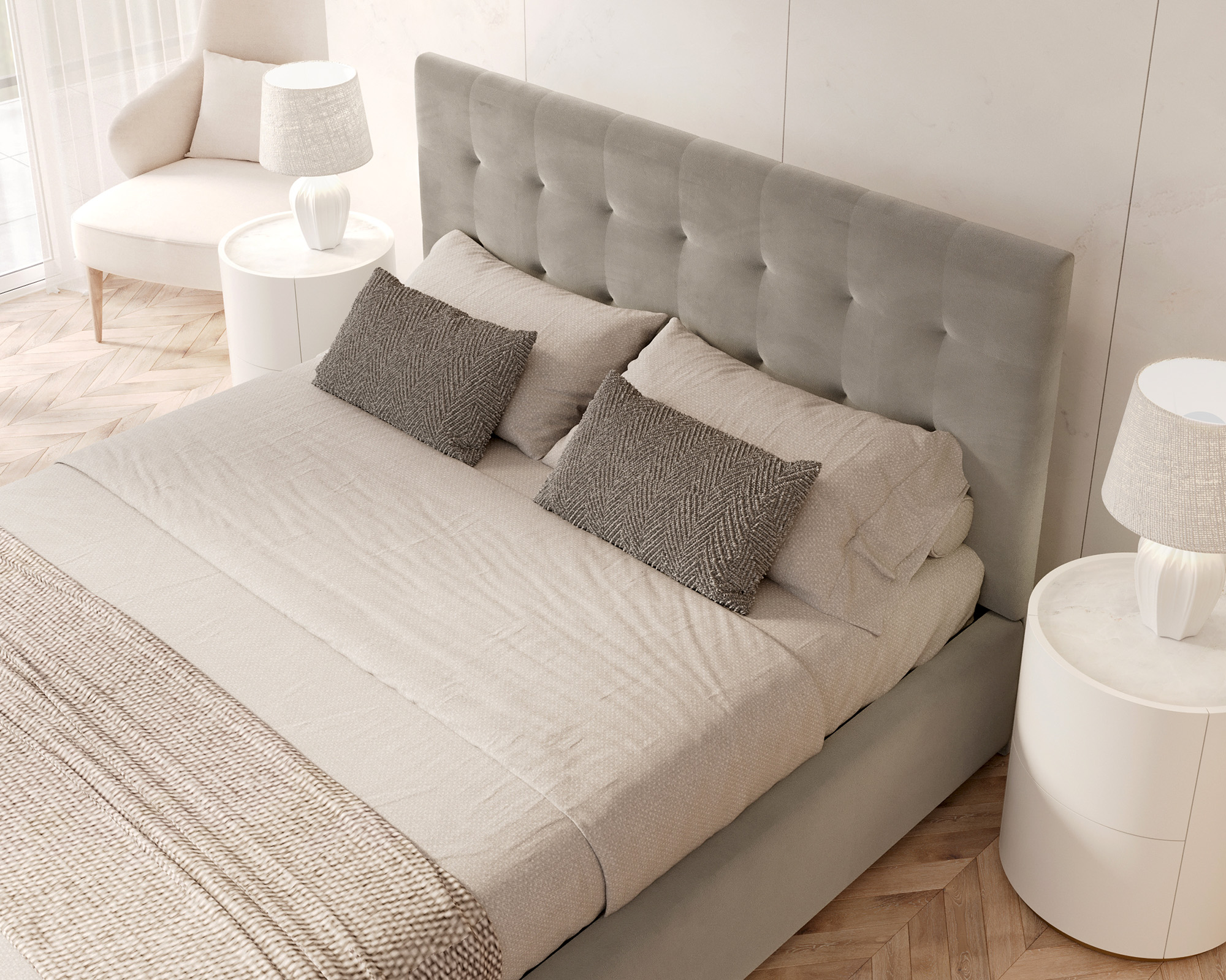 Čalouněná postel LUCERNA 180x200 Šedá Trinity s úložným prostorem kovový rošt