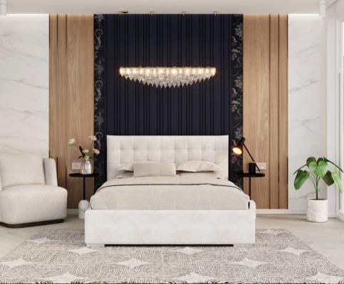 Čalouněná postel LUCERNA 160x200 Bílá Paris s úložným prostorem kovový rošt