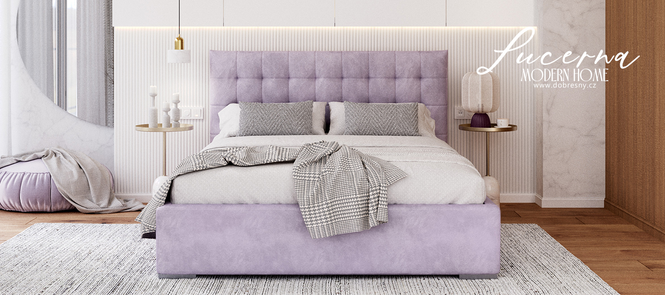 Čalouněná postel LUCERNA 180x200 Fialová Paris s úložným prostorem kovový rošt