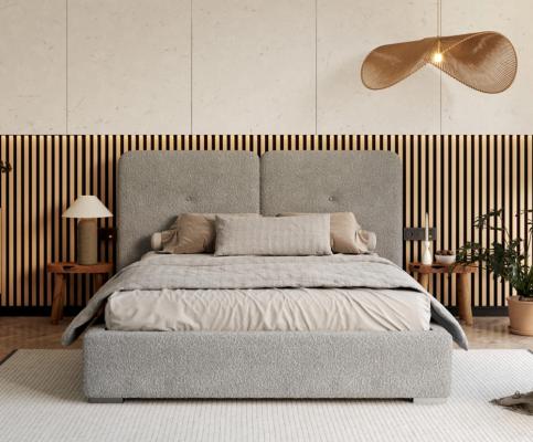 Čalouněná postel BEDRETTO 160x200 Šedá Boucle s úložným prostorem kovový rošt