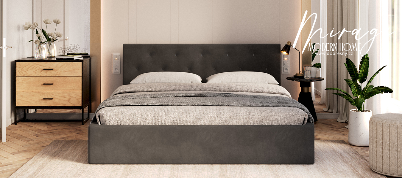 Čalouněná postel MIRAGE 90x200 Grafit Trinity s úložným prostorem kovový rošt