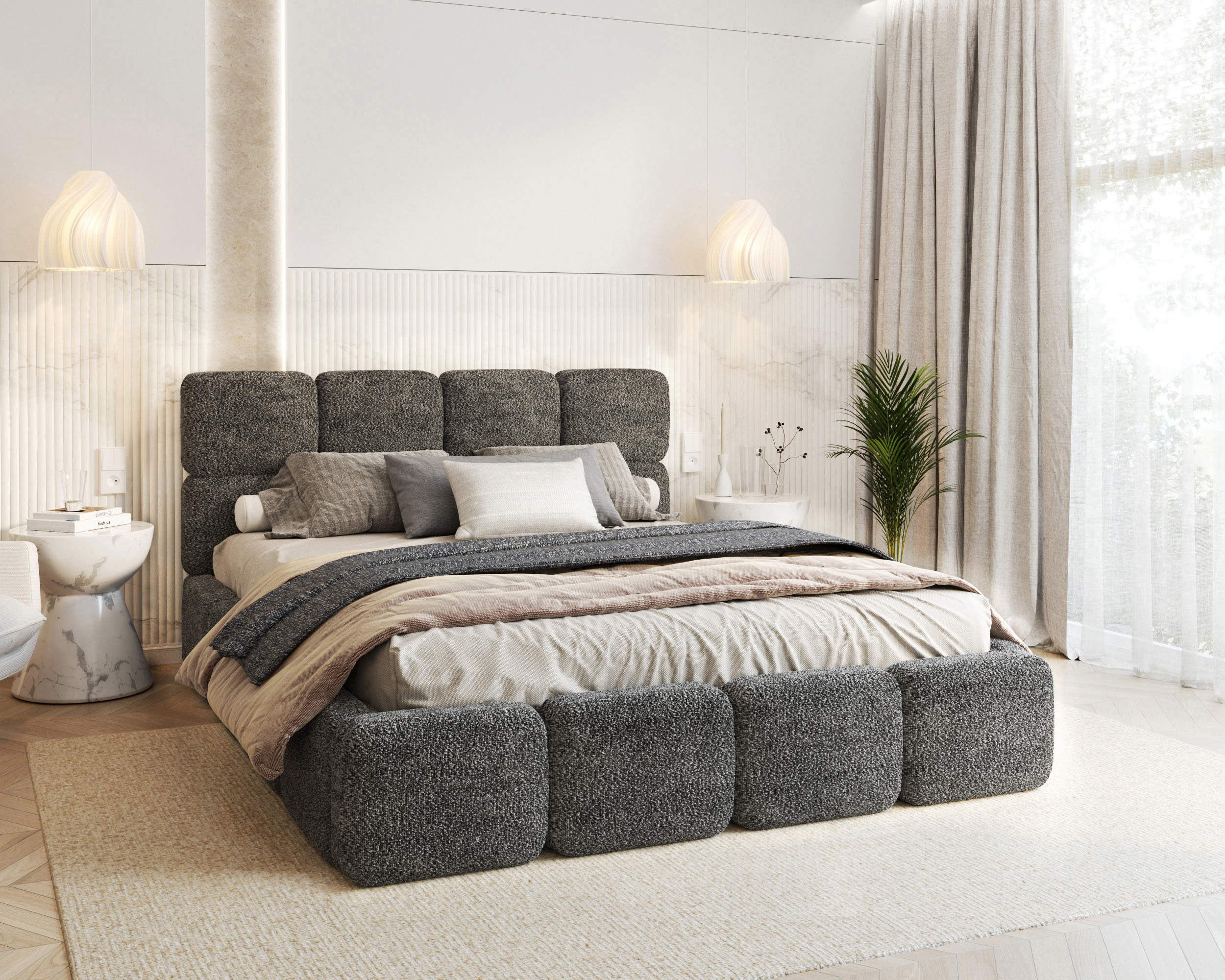 Čalouněná postel DELICATO 140x200 cm Černá Cleo s úložným prostorem kovový rošt