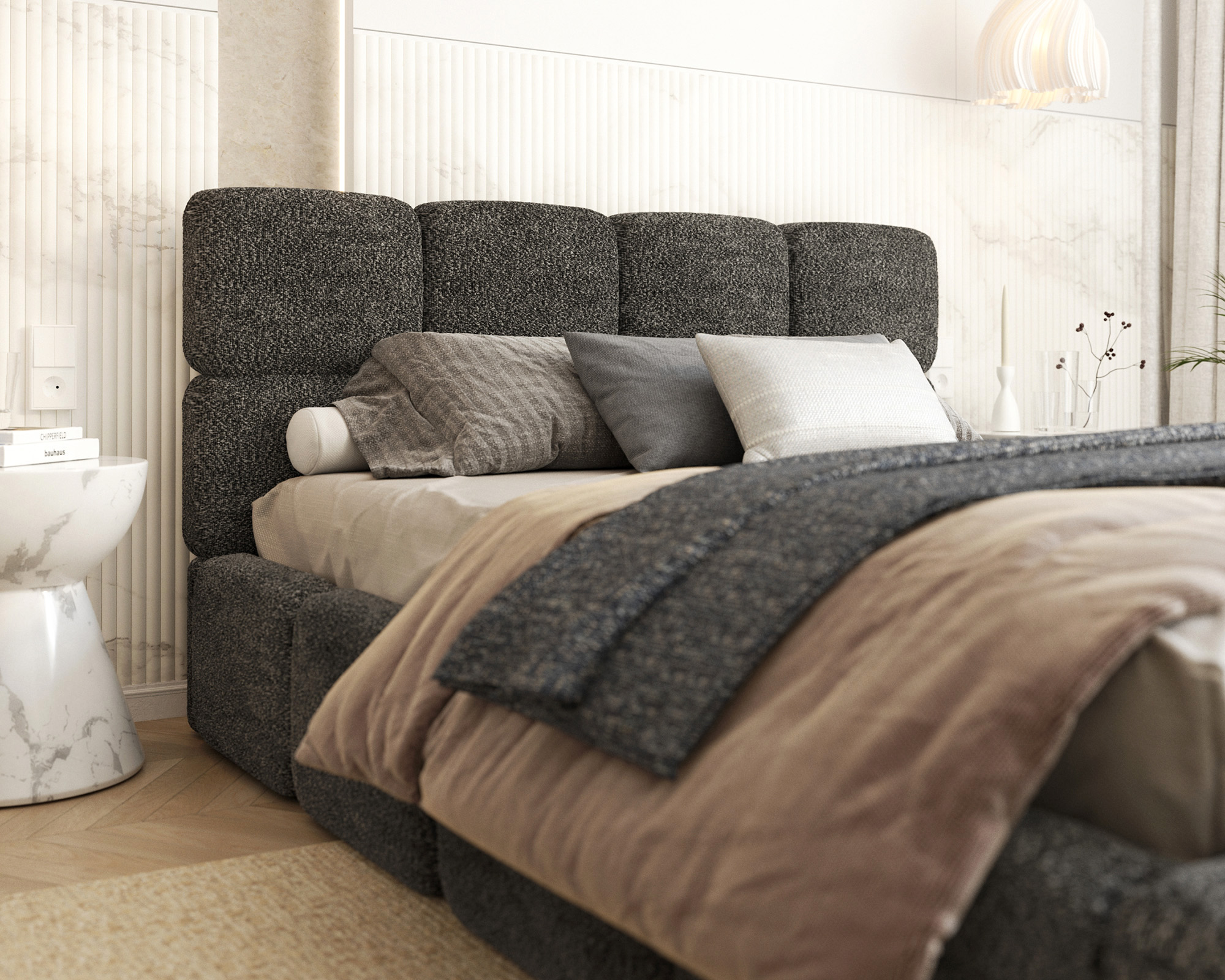 Čalouněná postel DELICATO 180x200 cm Černá Cleo s úložným prostorem kovový rošt