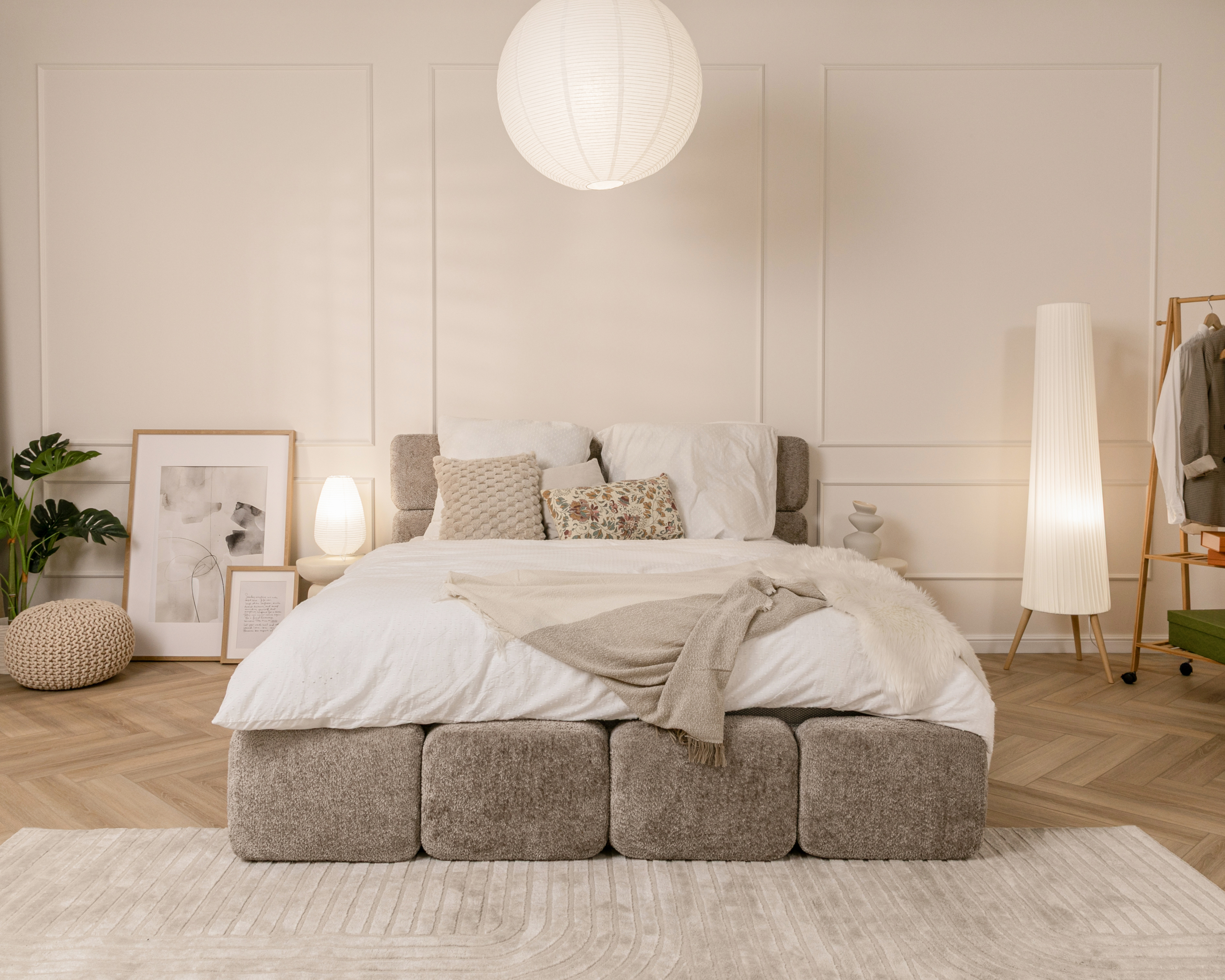 Čalouněná postel DELICATO 140x200 cm Béžová Cleo s úložným prostorem kovový rošt