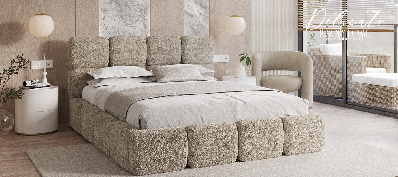 Čalouněná postel DELICATO 180x200 cm Béžová Cleo s úložným prostorem kovový rošt