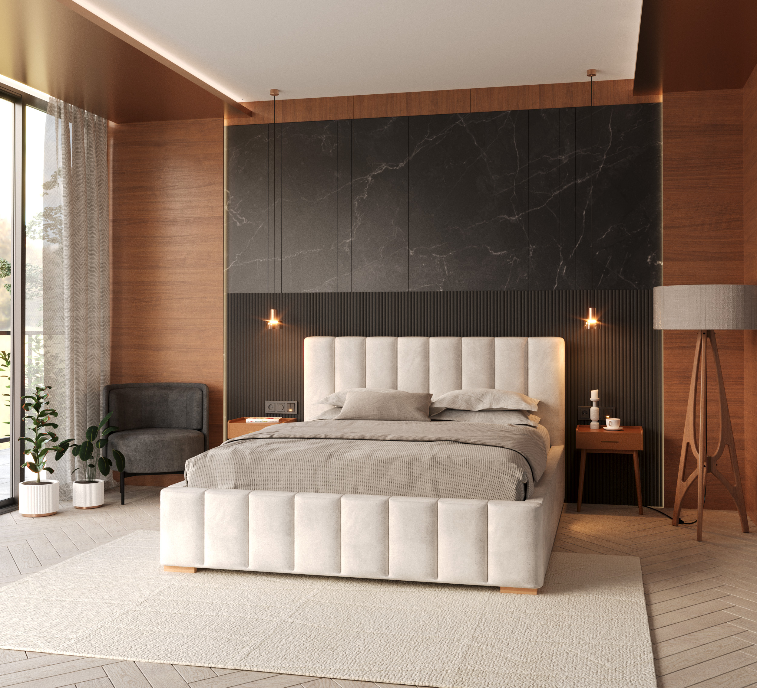 Čalouněná postel AUSTIN 120x200 cm Bílá Trinity s úložným prostorem kovový rošt