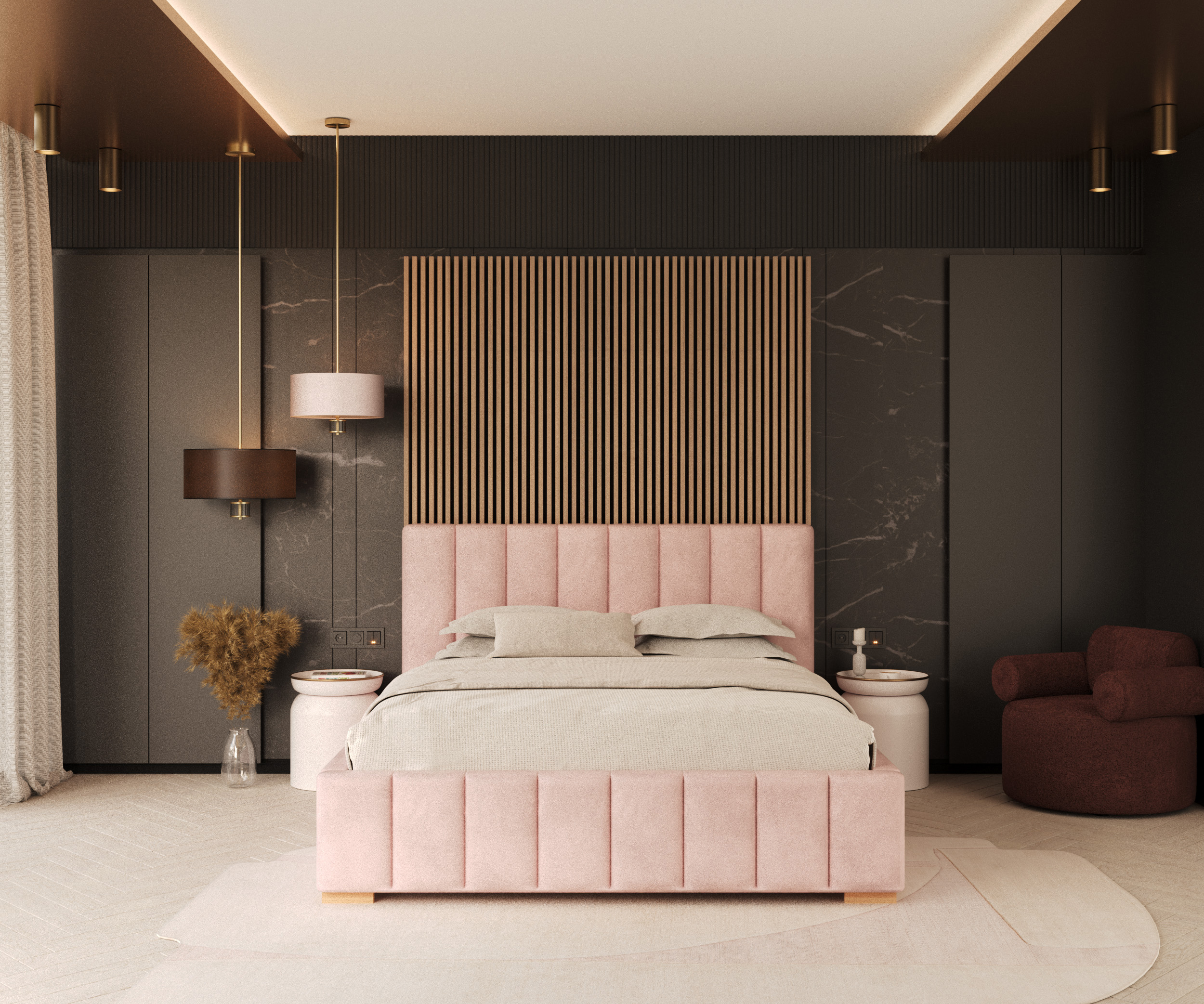 Čalouněná postel AUSTIN 140x200 cm Růžová Trinity s úložným prostorem kovový rošt