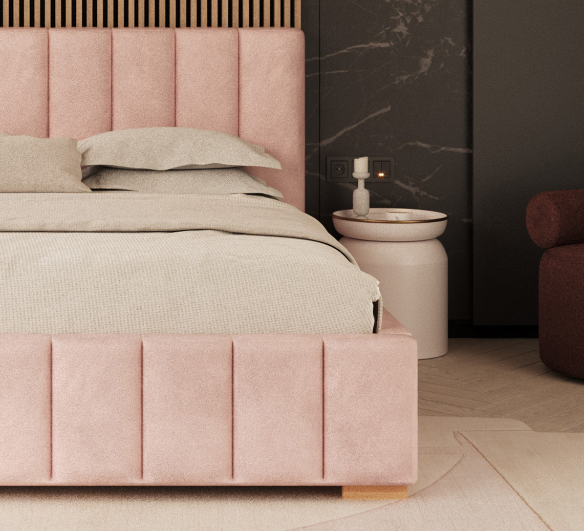 Čalouněná postel AUSTIN 180x200 cm Růžová Trinity s úložným prostorem kovový rošt