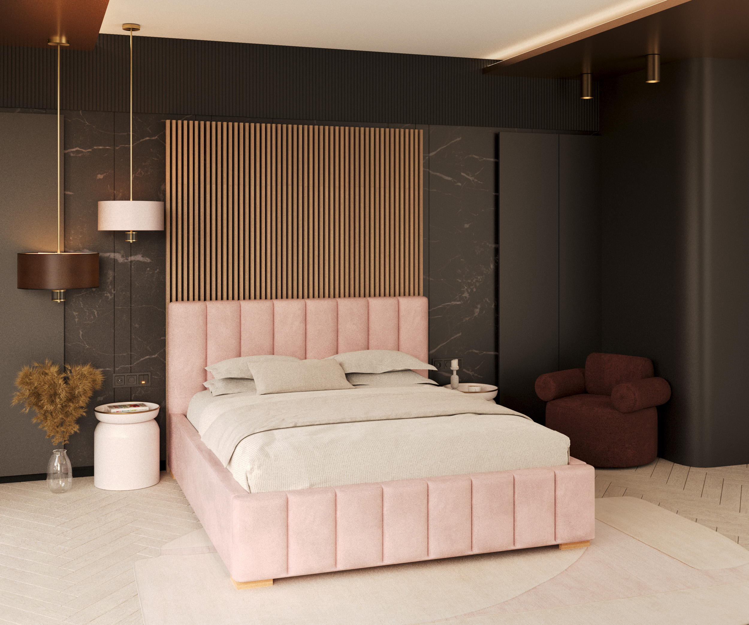 Čalouněná postel AUSTIN 180x200 cm Růžová Trinity s úložným prostorem kovový rošt