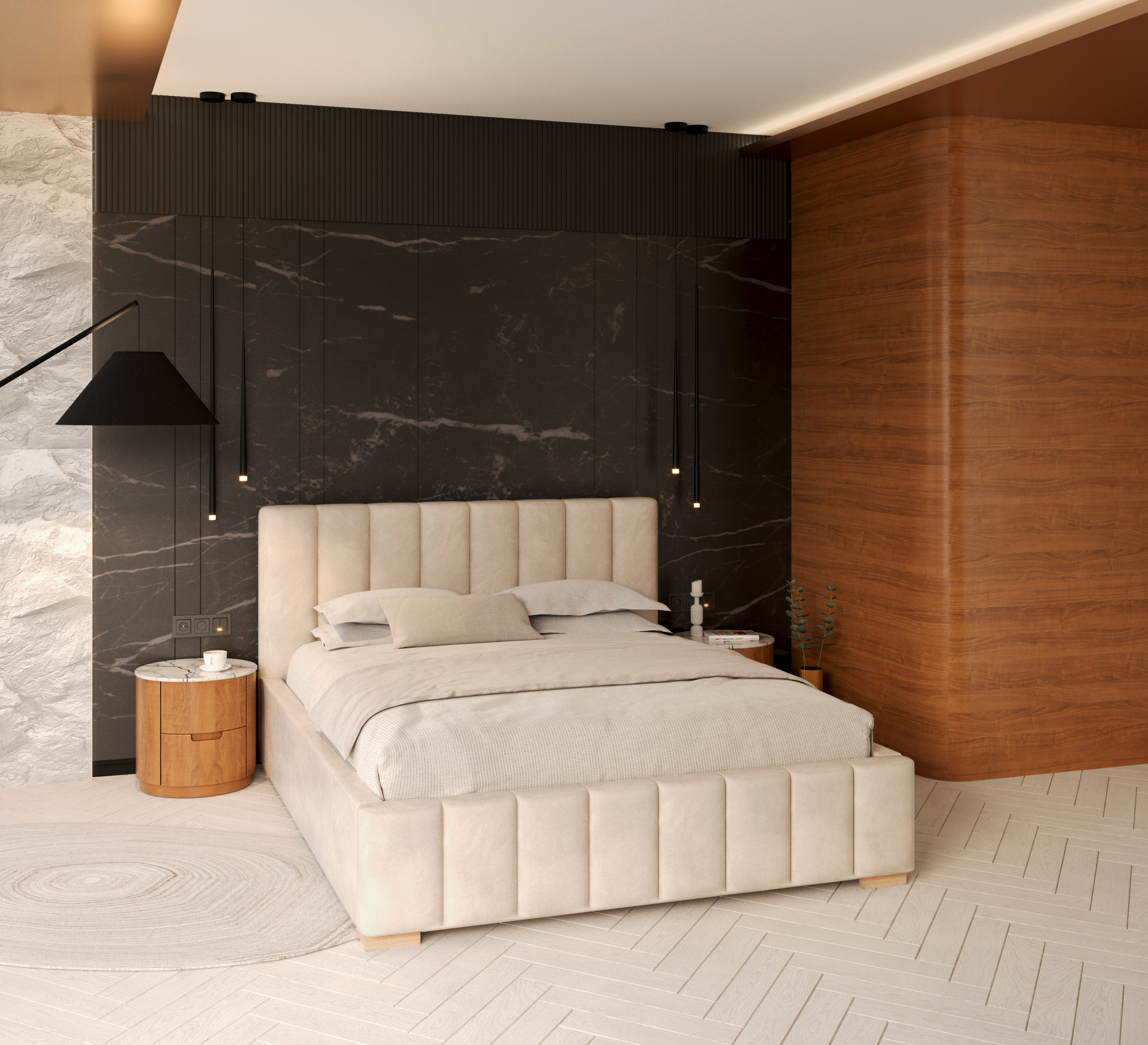 Čalouněná postel AUSTIN 140x200 cm Krémová Trinity s úložným prostorem kovový rošt