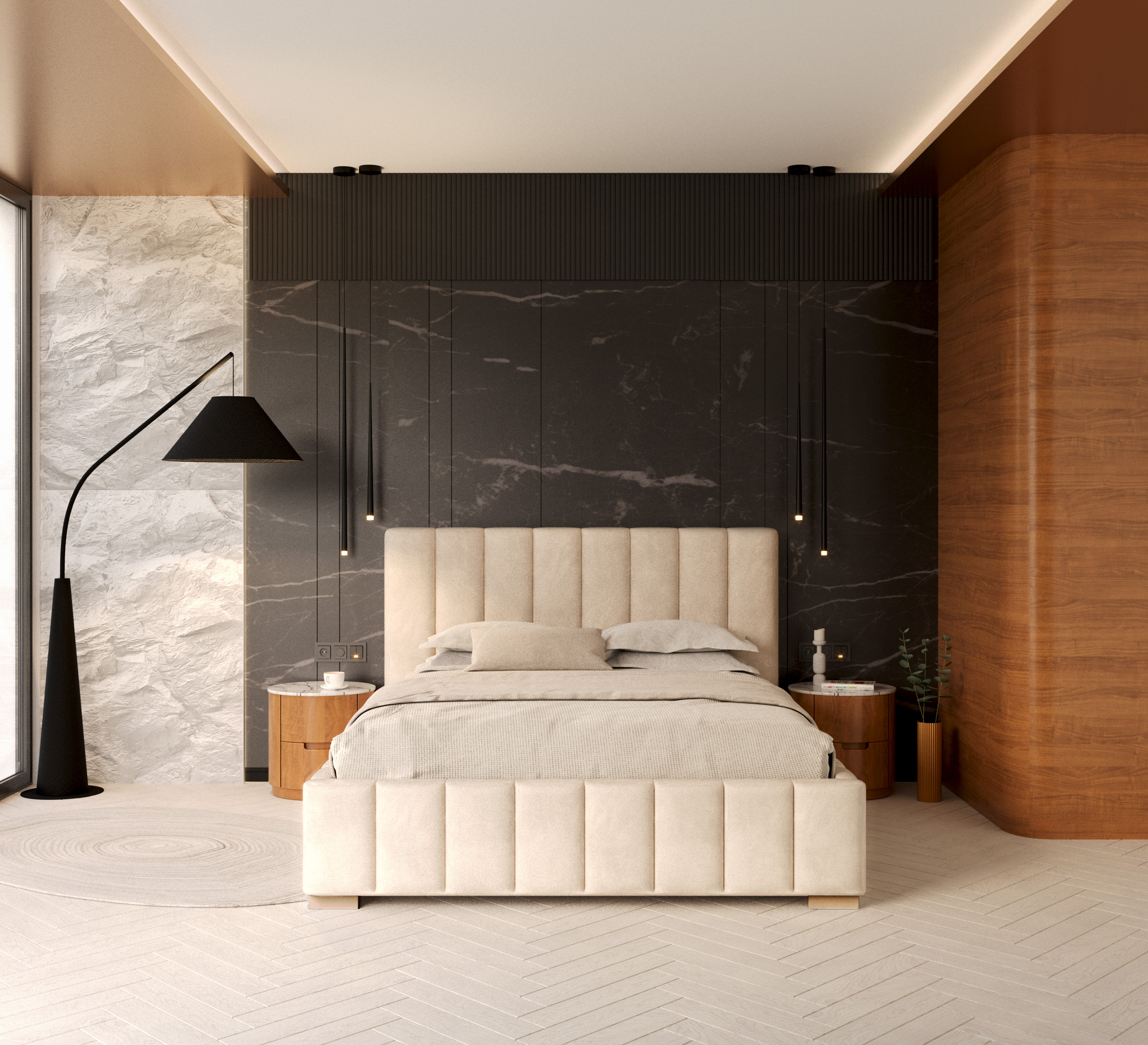 Čalouněná postel AUSTIN 140x200 cm Krémová Trinity s úložným prostorem kovový rošt