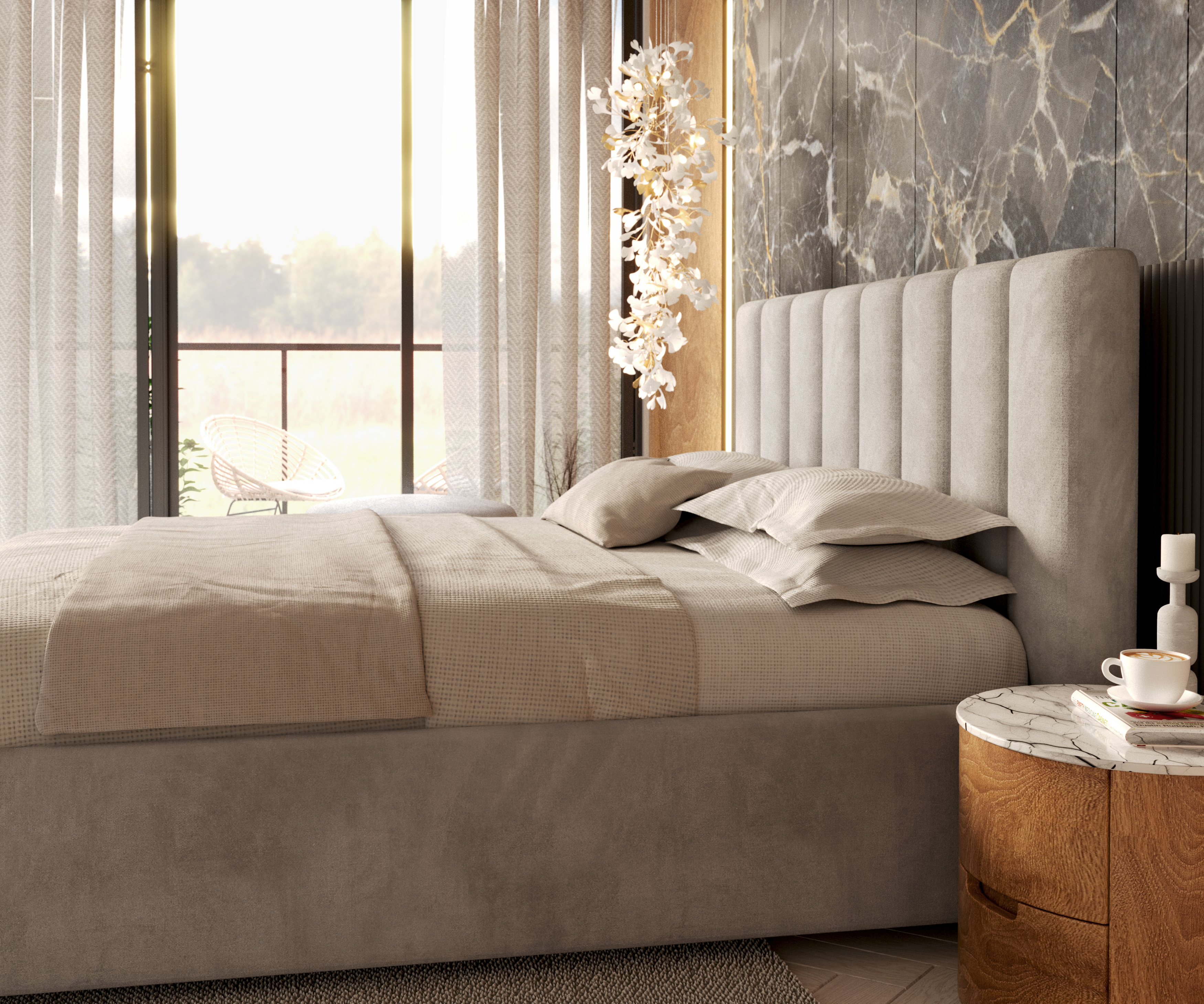 Čalouněná postel AUSTIN 140x200 cm Šedá Trinity s úložným prostorem kovový rošt