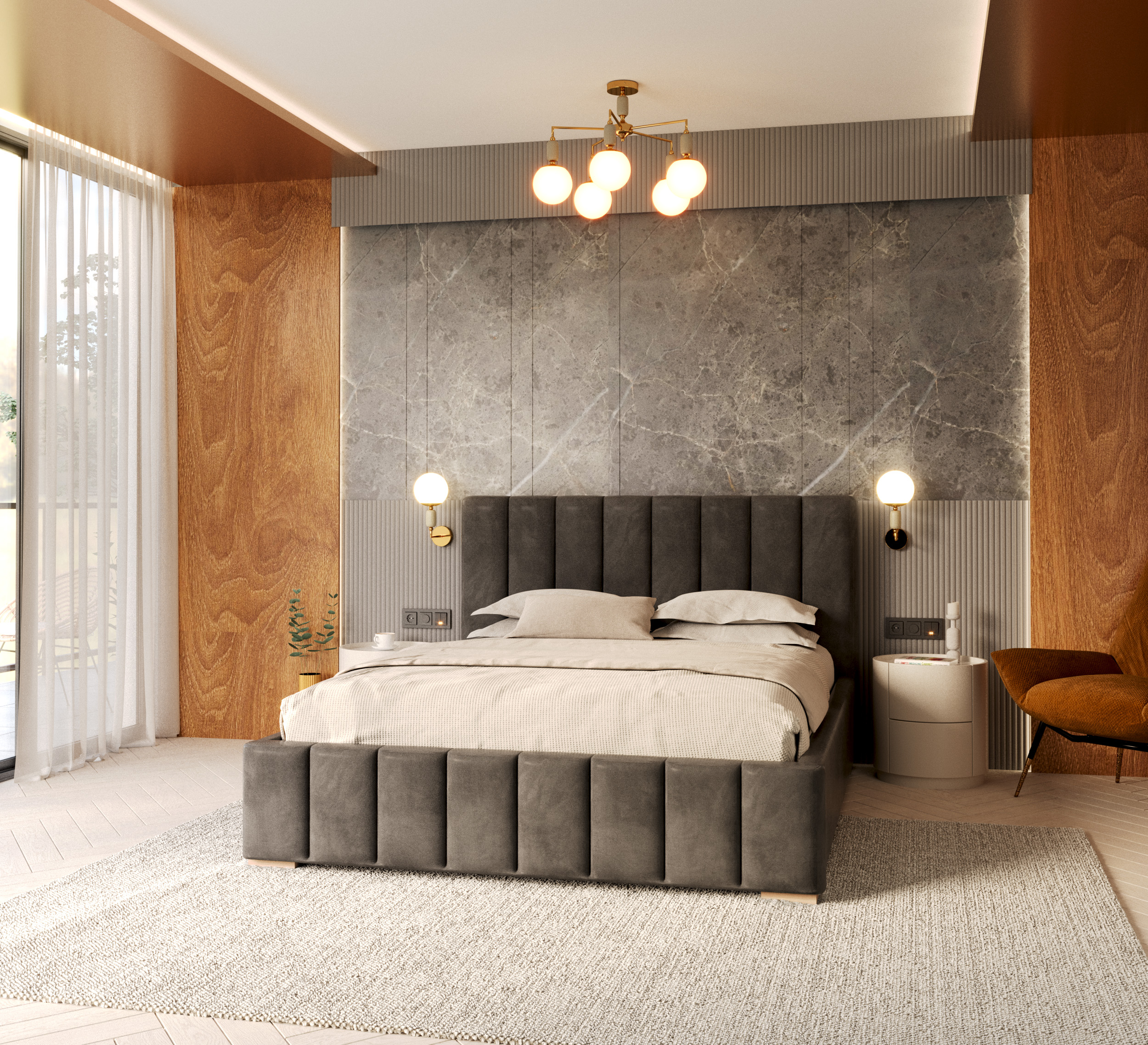 Čalouněná postel AUSTIN 160x200 cm Grafit Trinity s úložným prostorem kovový rošt