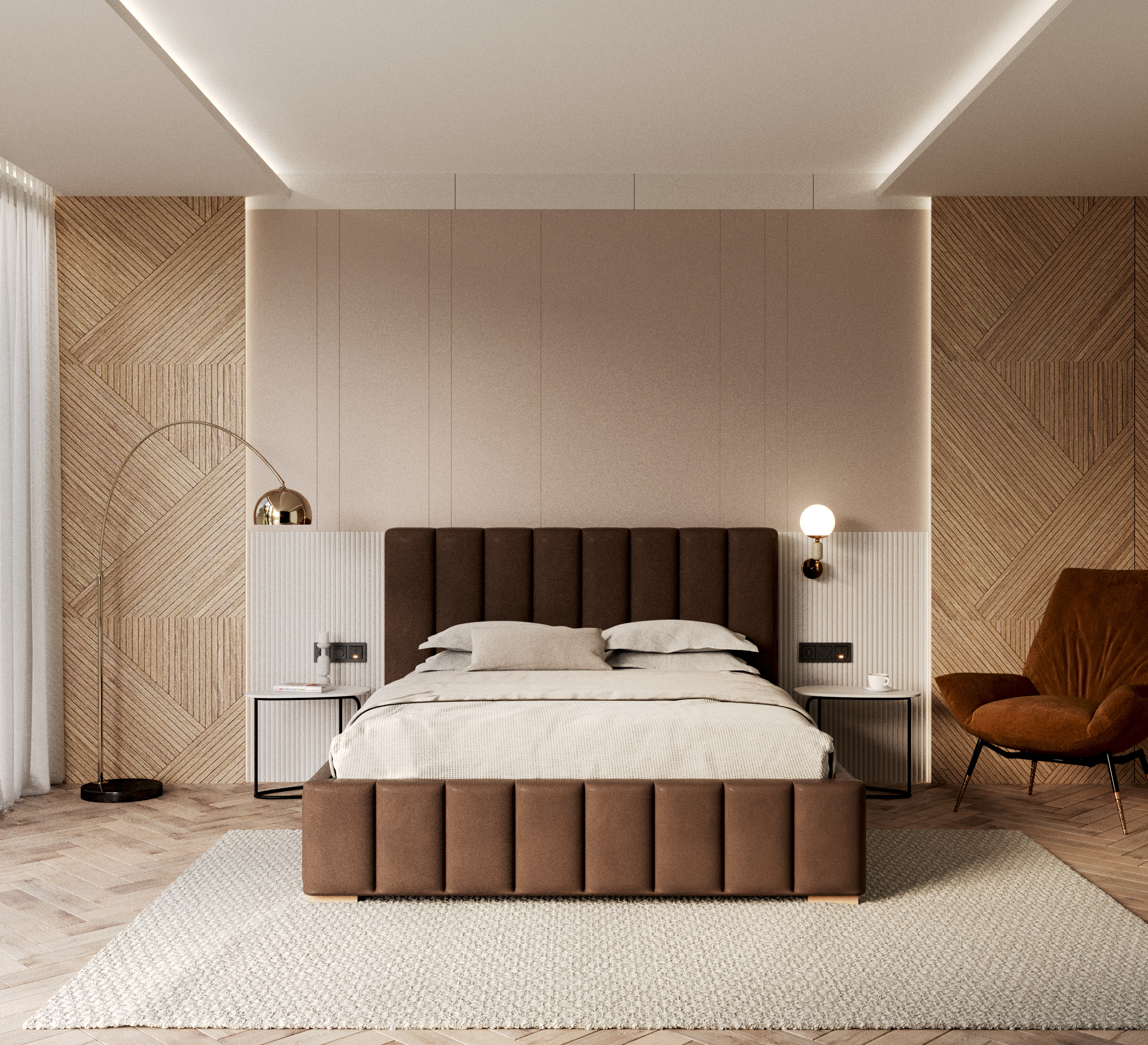 Čalouněná postel AUSTIN 120x200 cm Hnědá Trinity s úložným prostorem kovový rošt