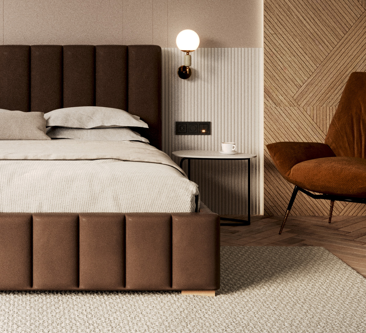 Čalouněná postel AUSTIN 140x200 cm Hnědá Trinity s úložným prostorem kovový rošt