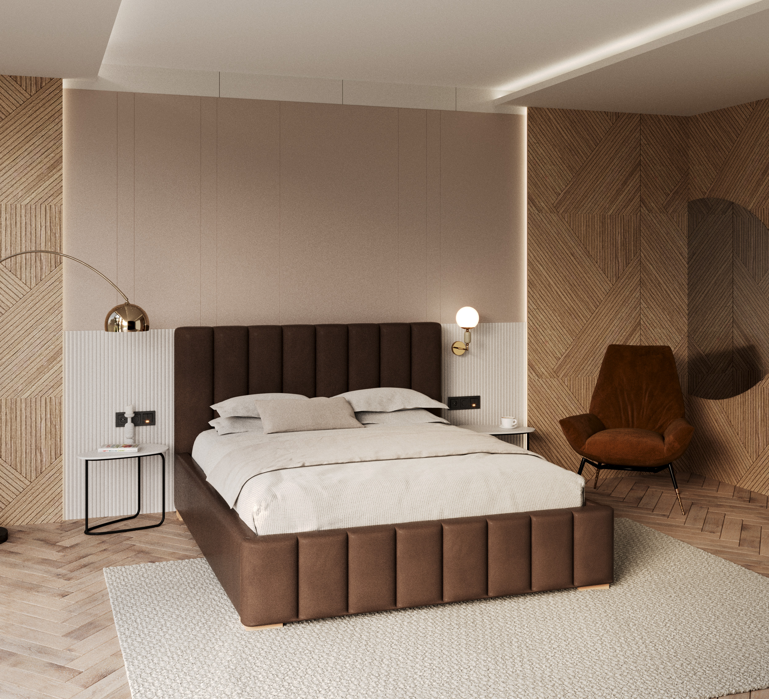 Čalouněná postel AUSTIN 160x200 cm Hnědá Trinity s úložným prostorem kovový rošt