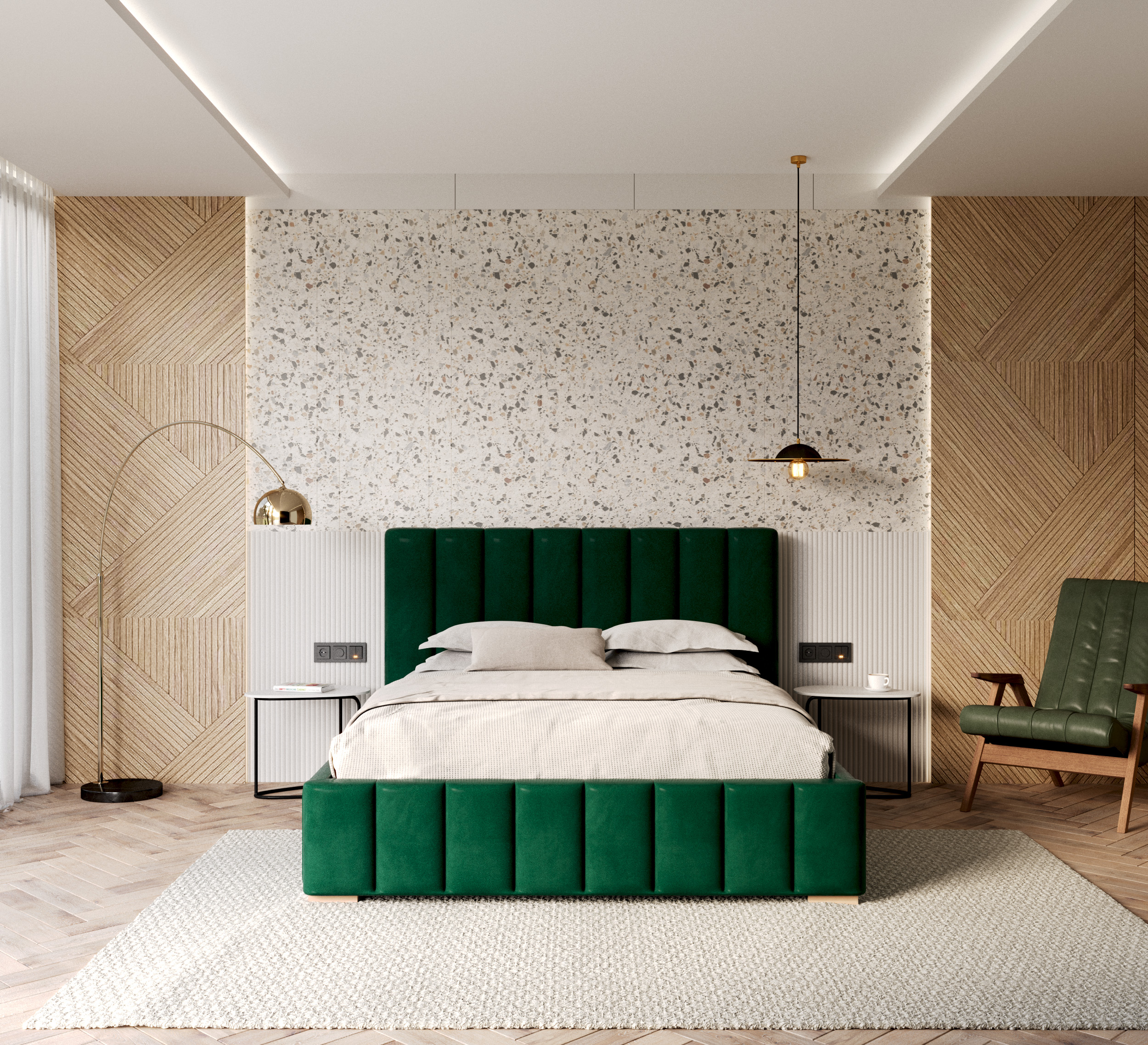 Čalouněná postel AUSTIN 90x200 cm Zelená Trinity s úložným prostorem kovový rošt