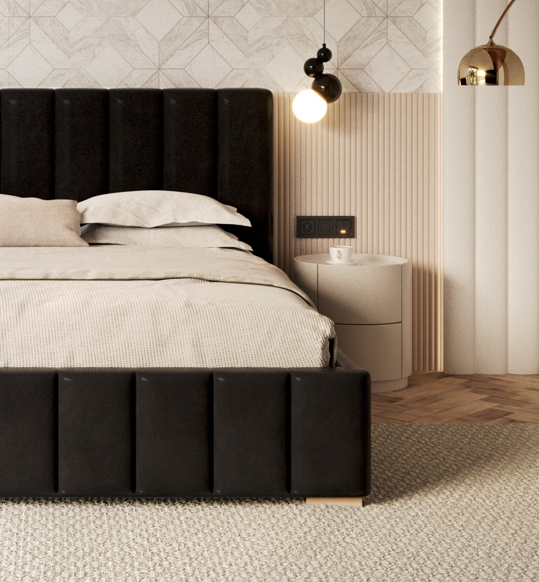 Čalouněná postel AUSTIN 160x200 cm Černá Trinity s úložným prostorem kovový rošt