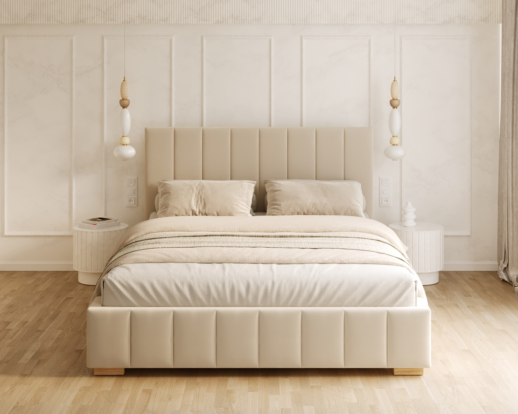 Čalouněná postel 120x200 cm AUSTIN Krémová Paris s úložným prostorem kovový rošt