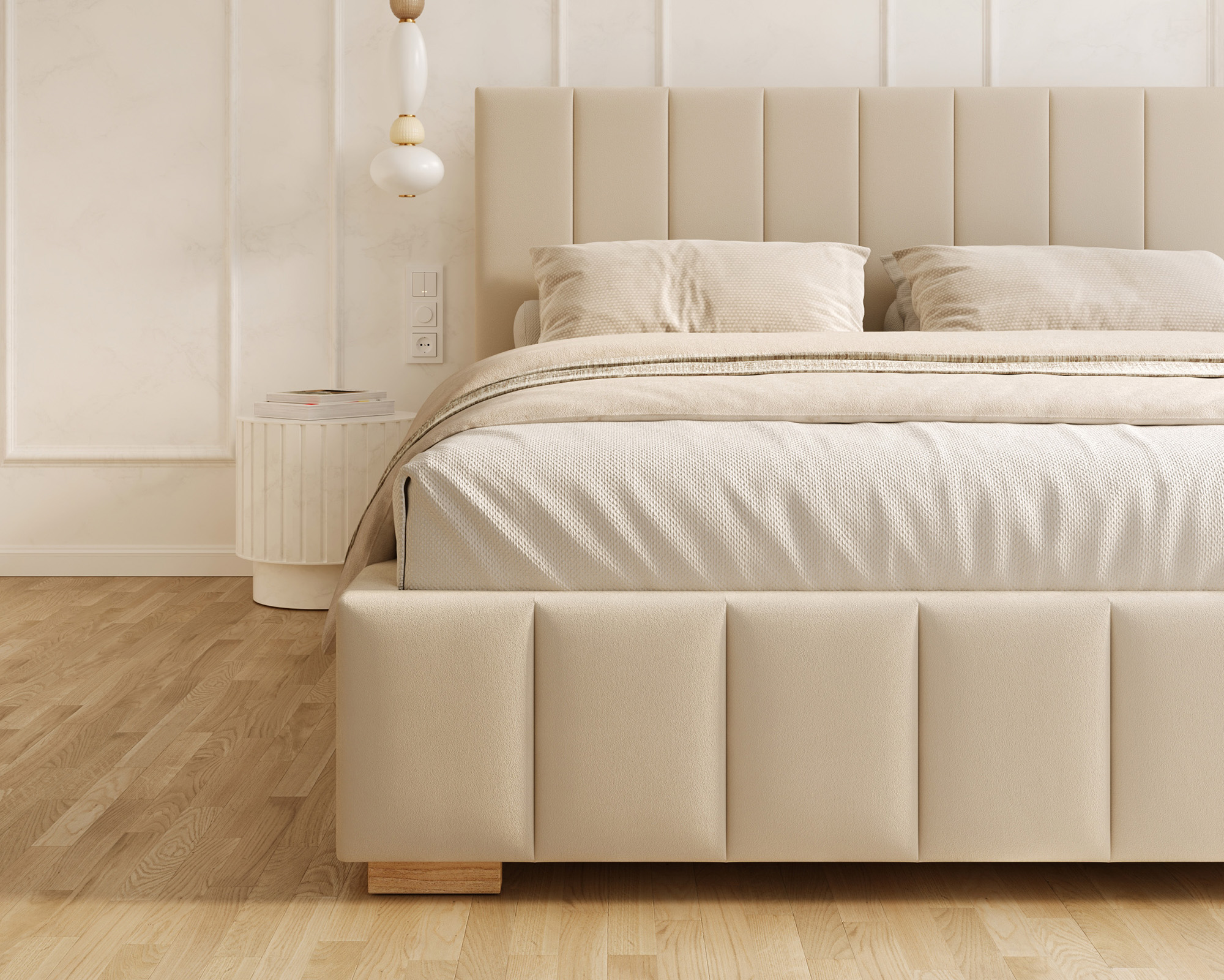 Čalouněná postel 120x200 cm AUSTIN Krémová Paris s úložným prostorem kovový rošt