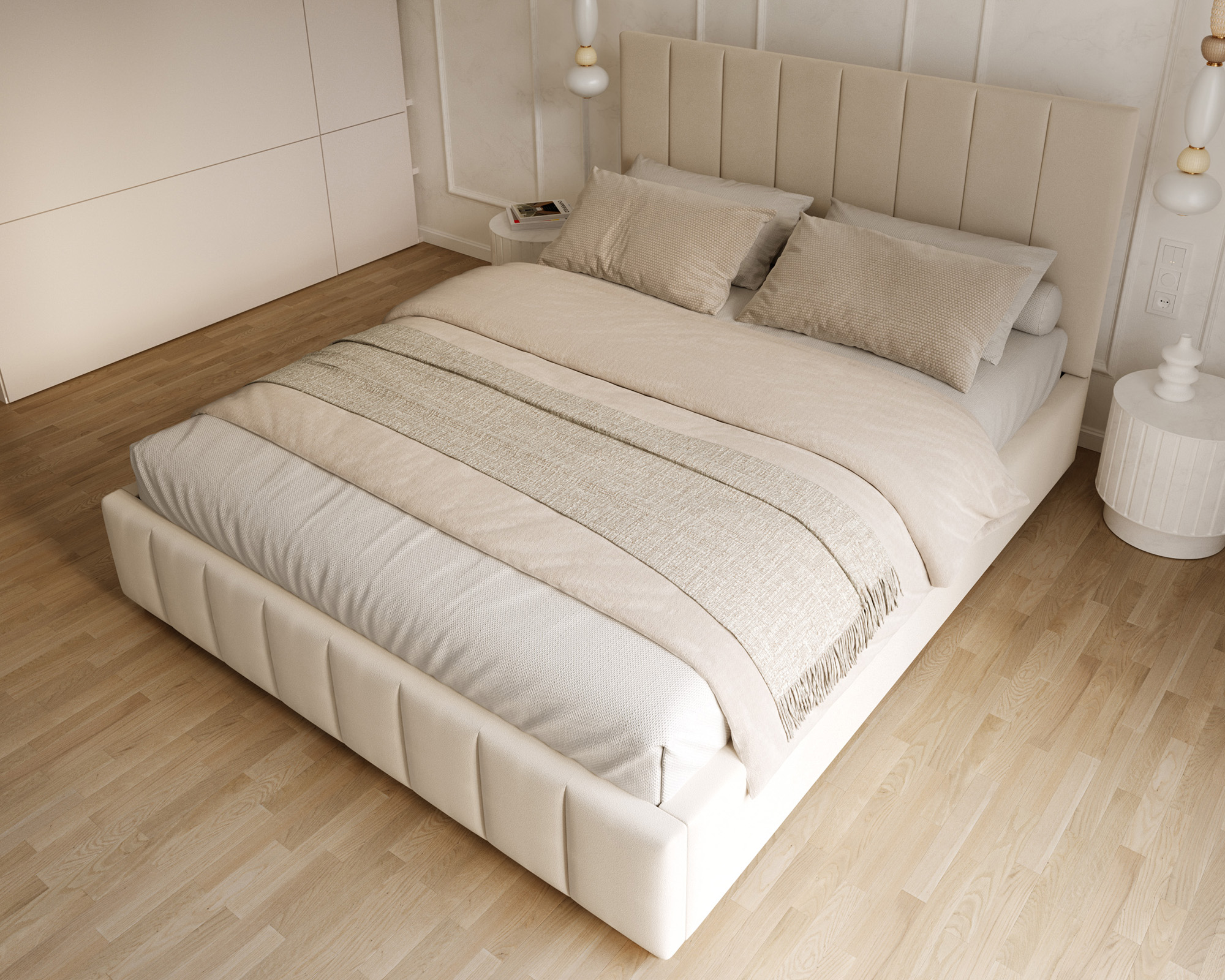 Čalouněná postel 120x200 cm AUSTIN Krémová Paris s úložným prostorem kovový rošt